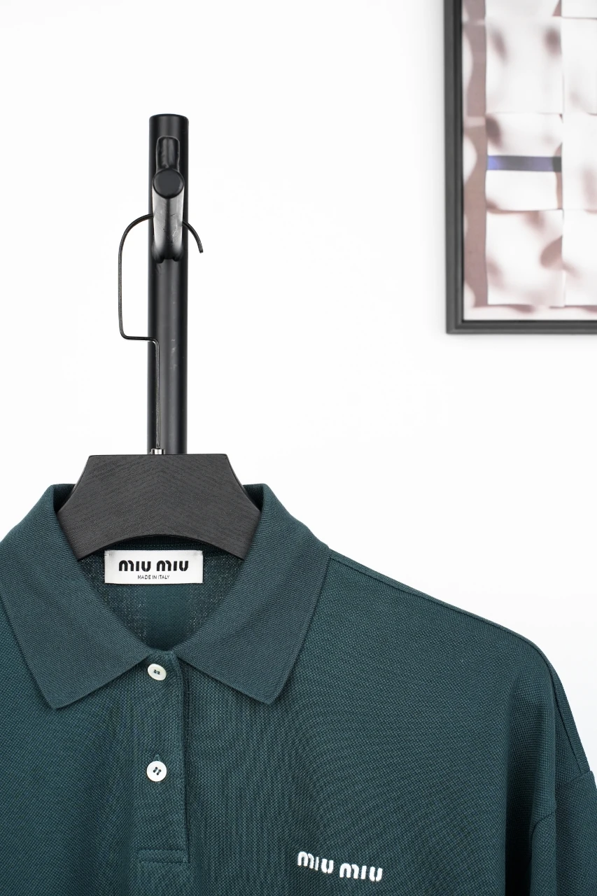 Miu Miu Dark Green Logo Long Sleeve Polo Shirt product photo from LabelPicks
