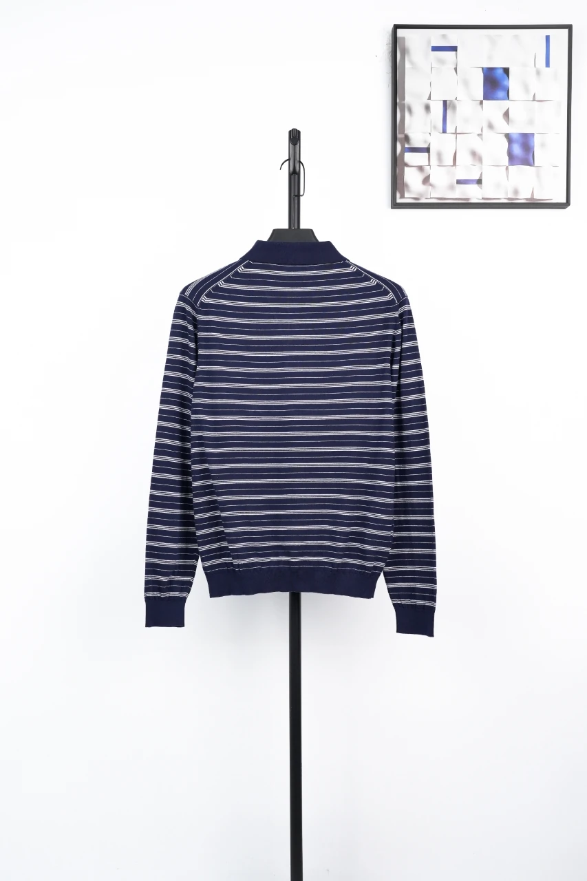 Miu Miu Navy Stripe Logo Intarsia Long Sleeve Polo Shirt product photo from LabelPicks