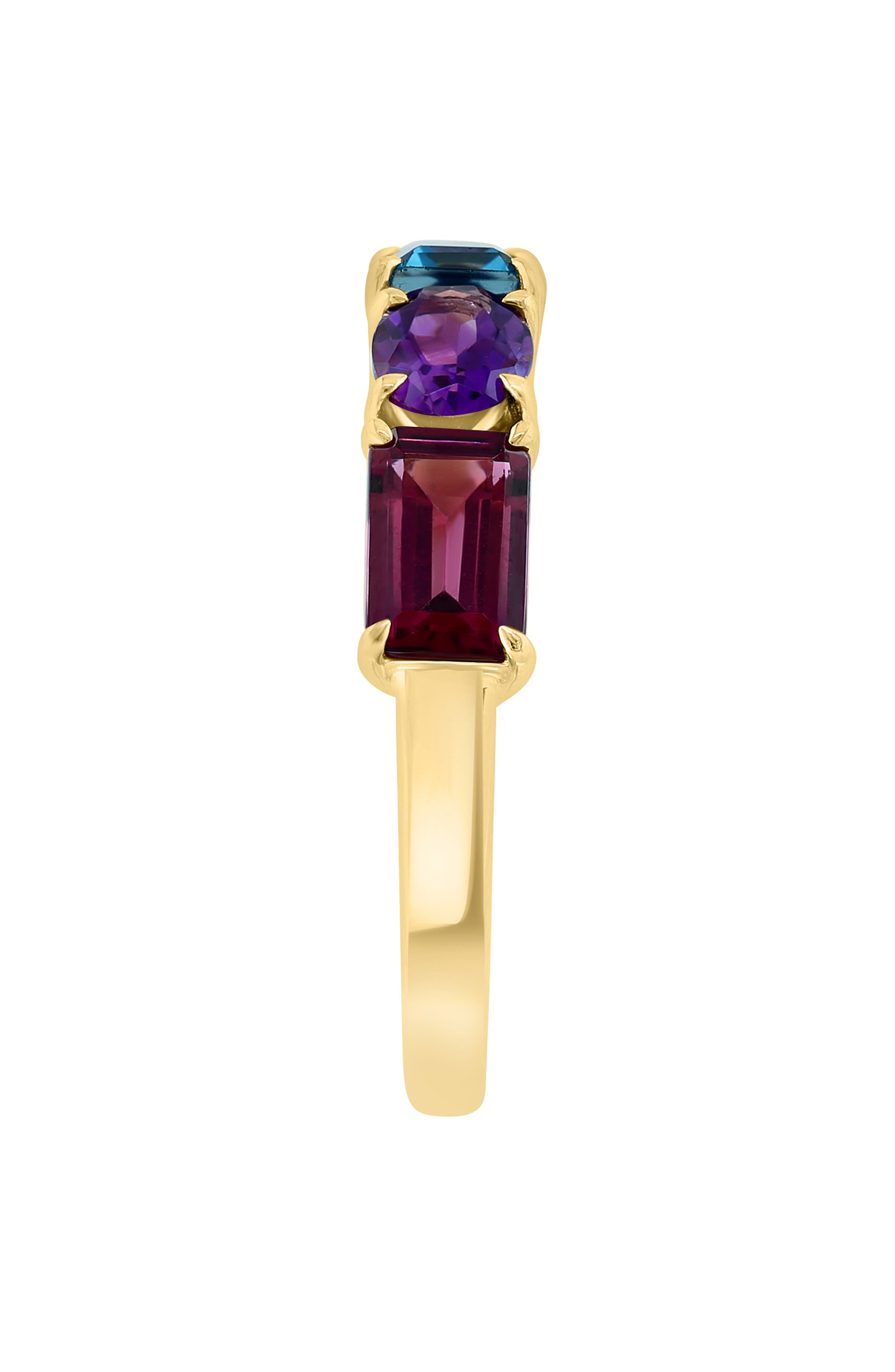 EFFY 14K Rose Gold Amethyst, London Blue Topaz & Rhodolite Ring