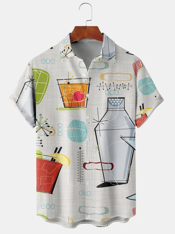 Men's Geometric Casual Short Sleeve Hawaiian Shirt with Chest Pocket