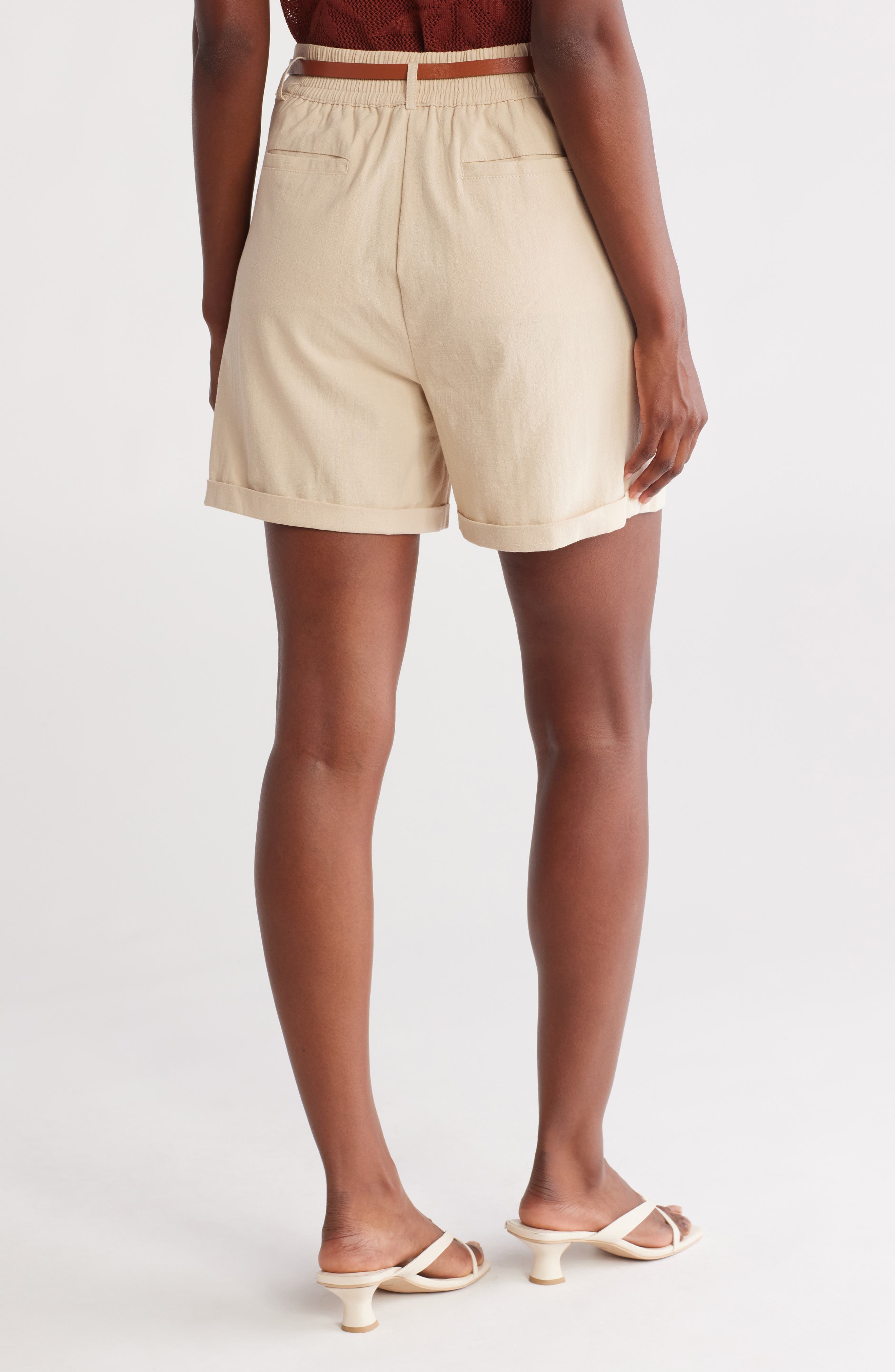 DR2 by Daniel Rainn Belted Pleated Front Stretch Cotton Shorts