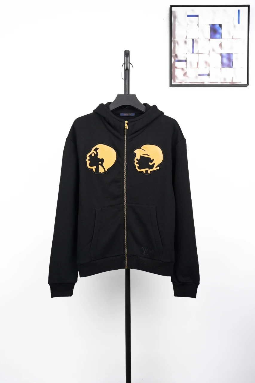 Louis Vuitton Black Leather Portrait Embroidered Zip Hoodie product photo from LabelPicks