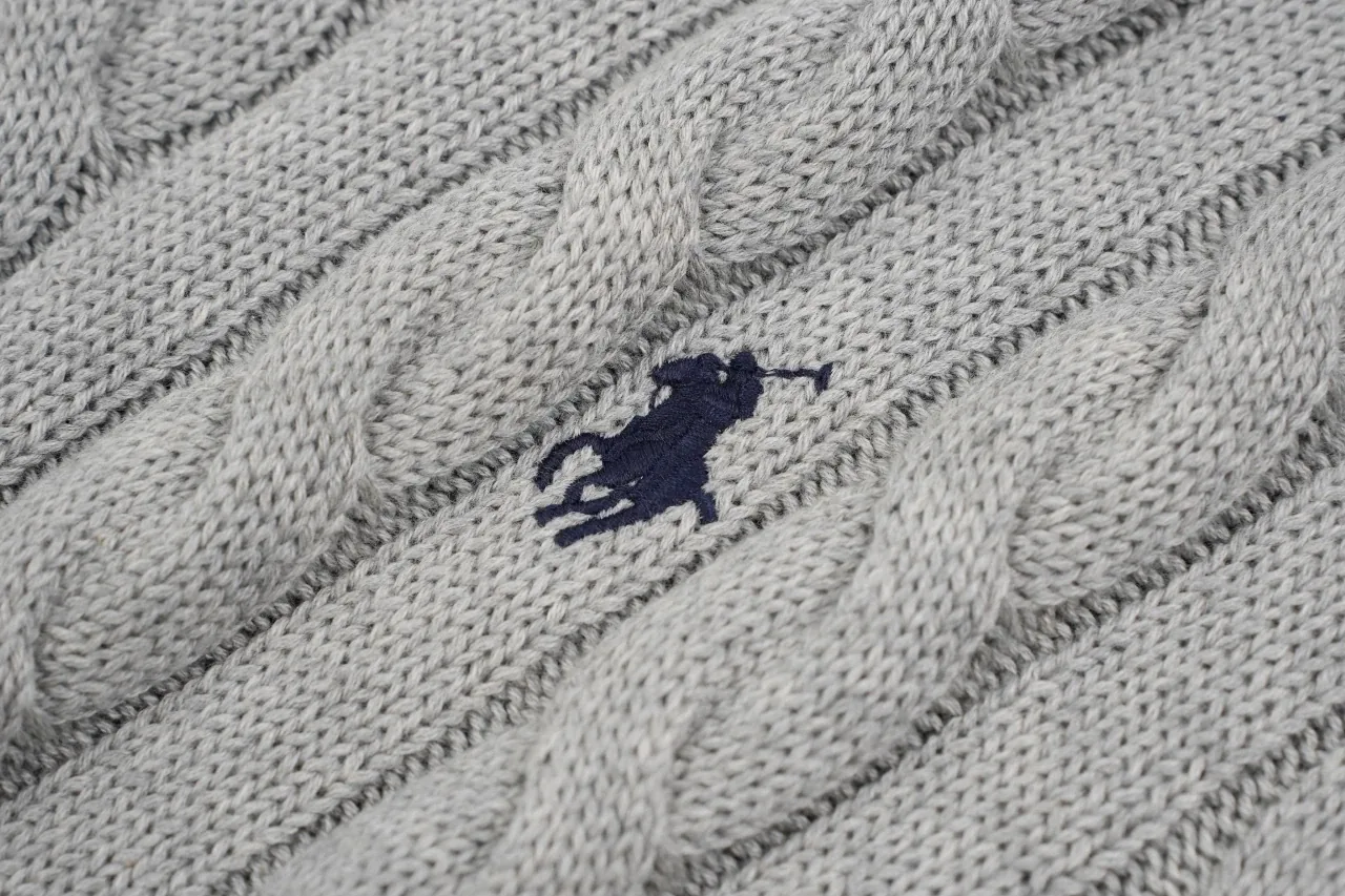 Ralph Lauren Light Grey Pony Embroidered Cable Knit Crewneck Sweater product photo from LabelPicks