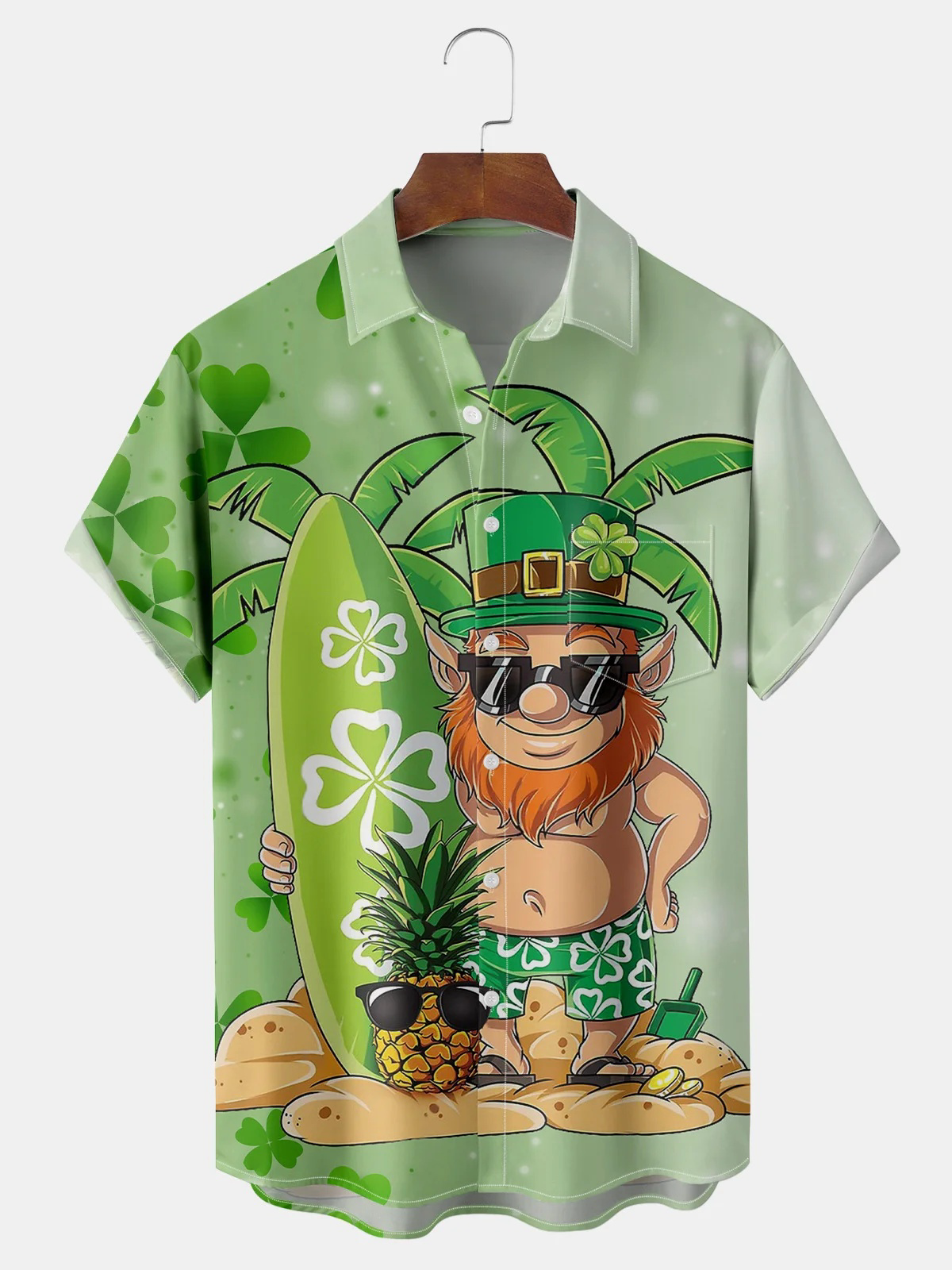 St. Patrick's Day Beach Chest Pocket Short Sleeve Hawaiian Shirt