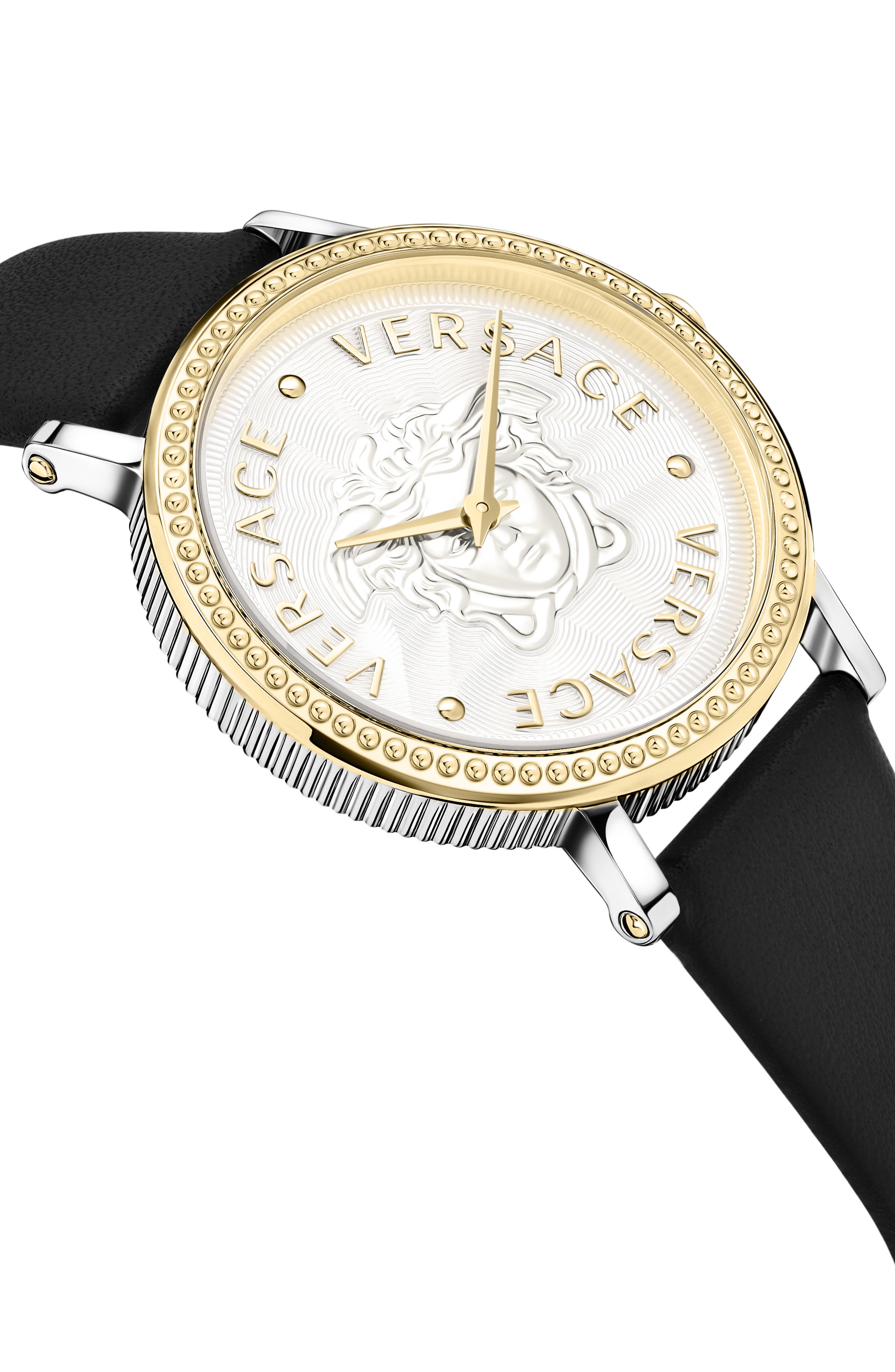 Versace V-Dollar Leather Strap Watch, 37mm