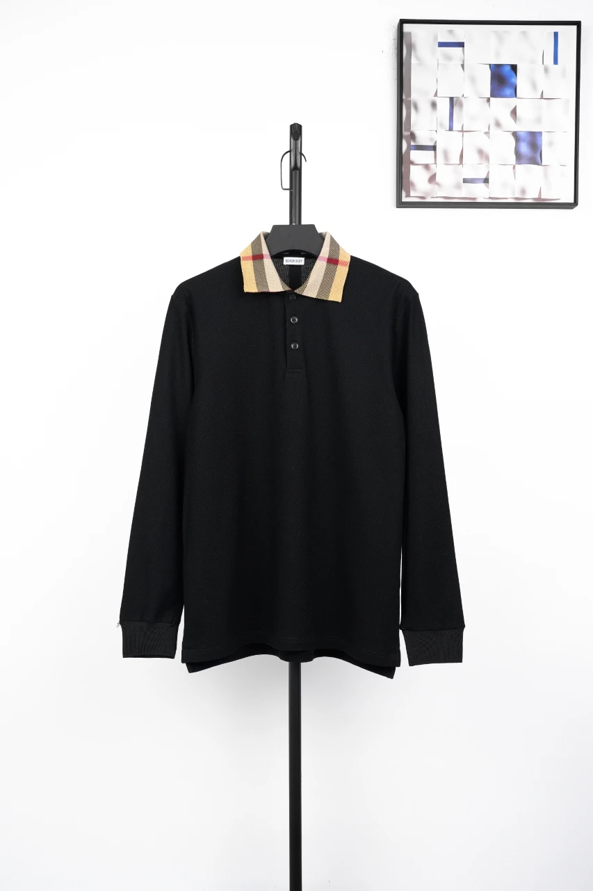 Burberry Black Check Collar Long Sleeve Polo Shirt product photo from LabelPicks