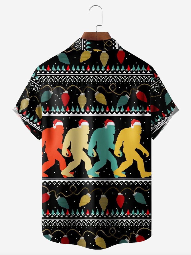 Christmas Chest Pocket Short Sleeve Casual Shirt