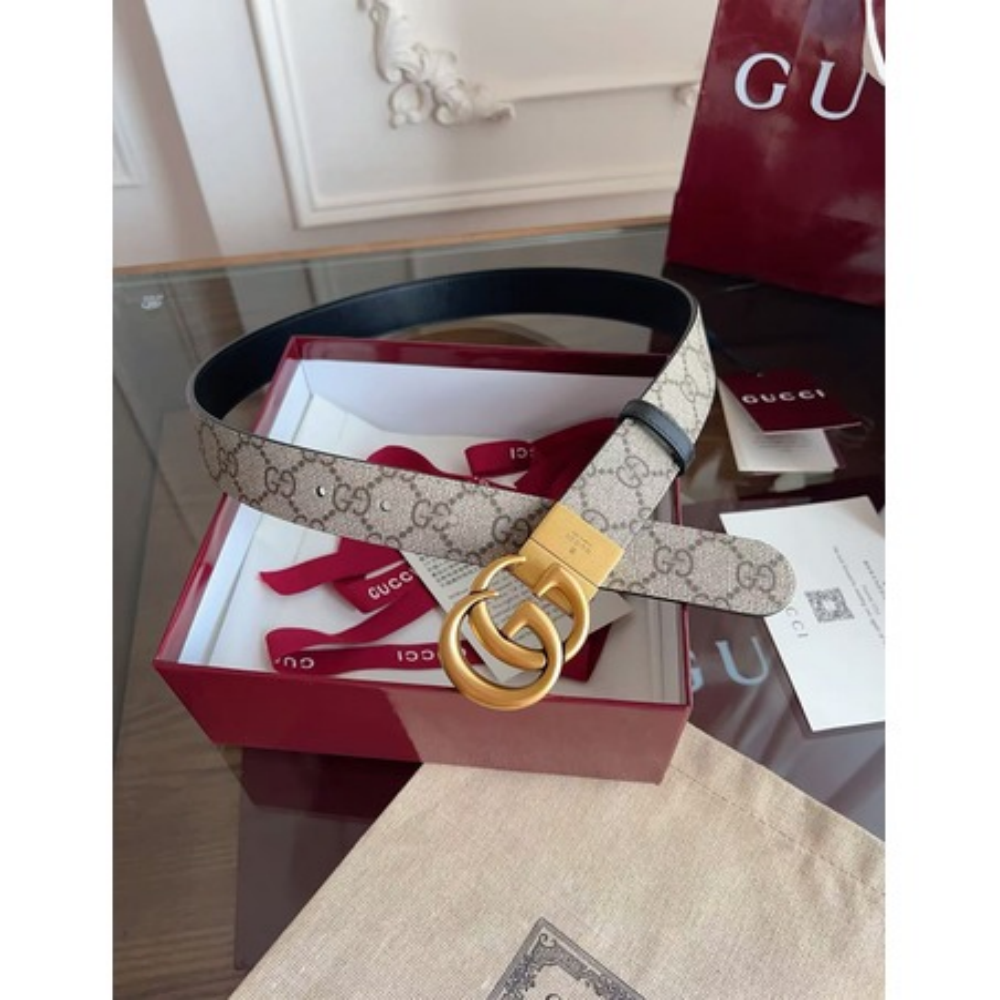 Cinto Masculino Bege Estampado com Fivela Dourada