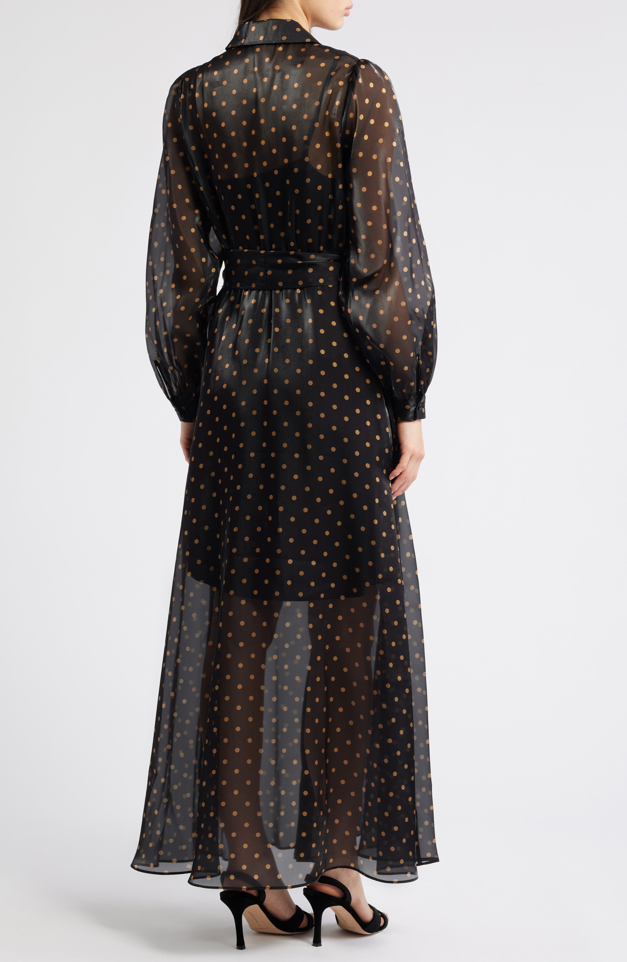 Julia Jordan Polka Dot Long Sleeve Sheer Shirtdress