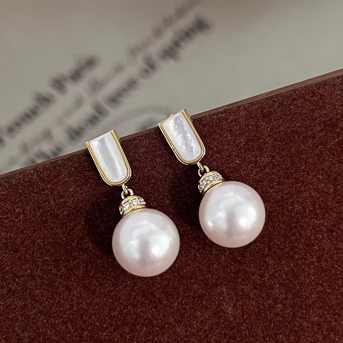 Afternoon Champagne Pearl Earrings, Sterling Silver French Retro Ins Style Stud Earrings, U-Shaped, Internet Celebrity Light Luxury High-End Earrings