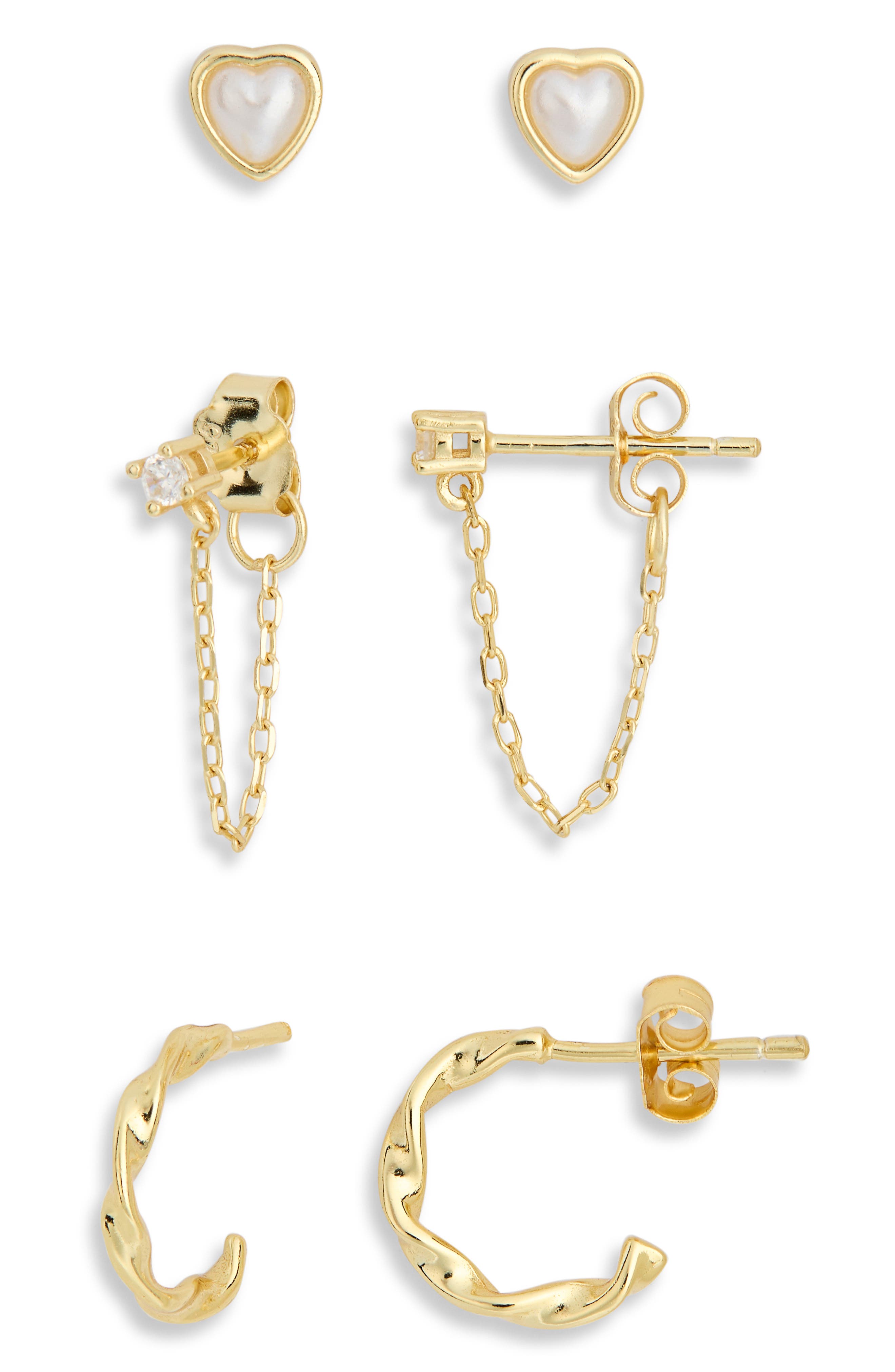 ARGENTO VIVO Set of 3 Stud & Huggie Hoop Earrings
