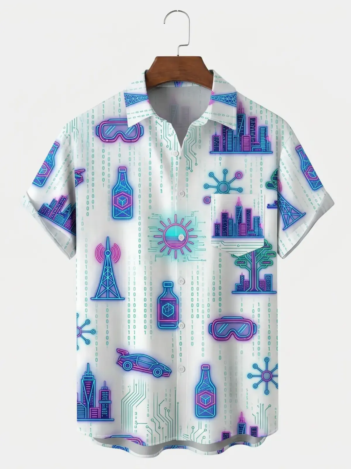 Men's printed shirts Neon Tech City Scape Aloha Shirt