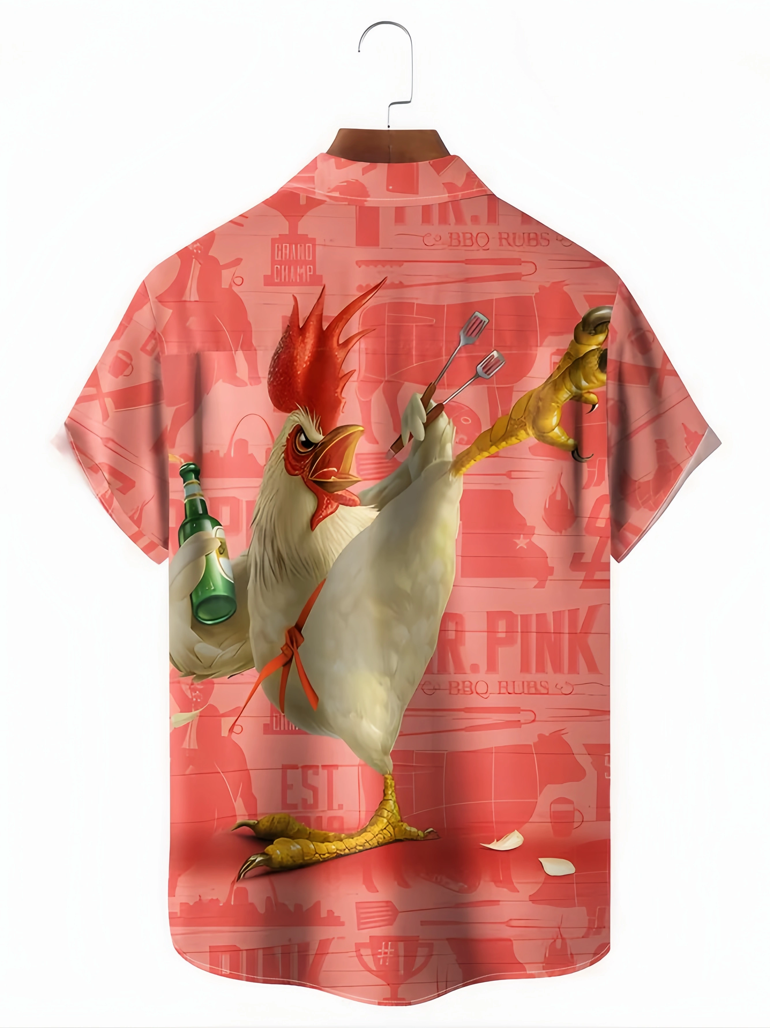 BBQ Rooster Chest Pocket Short Sleeve Casual Shirt