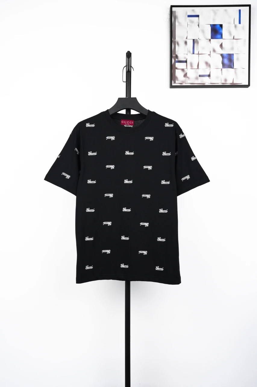 GUCCI Black Signature Letter Embroidered T-Shirt product photo from LabelPicks