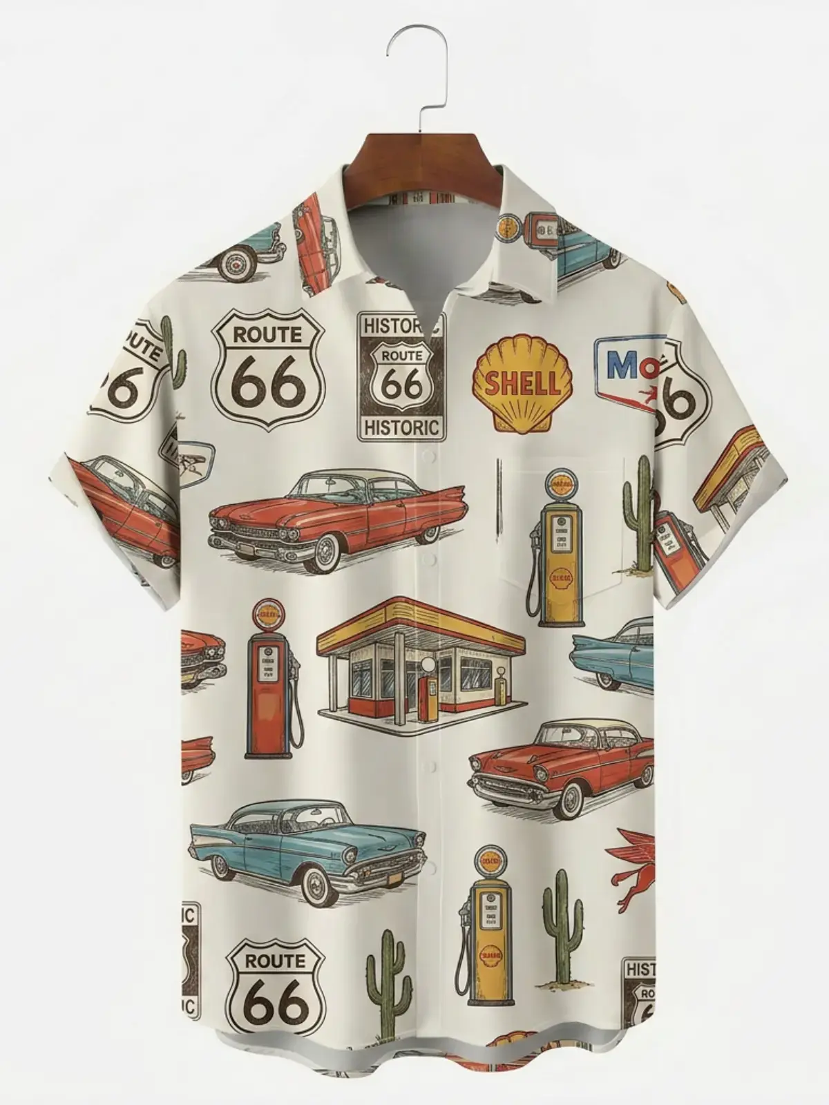 Men's printed shirts Route 66 Vintage Car Hawaiian Shirt