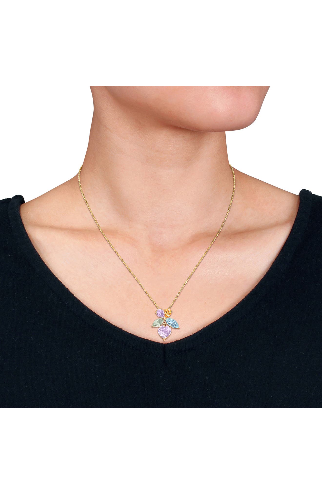 DELMAR Semiprecious Stone Cluster Pendant Necklace
