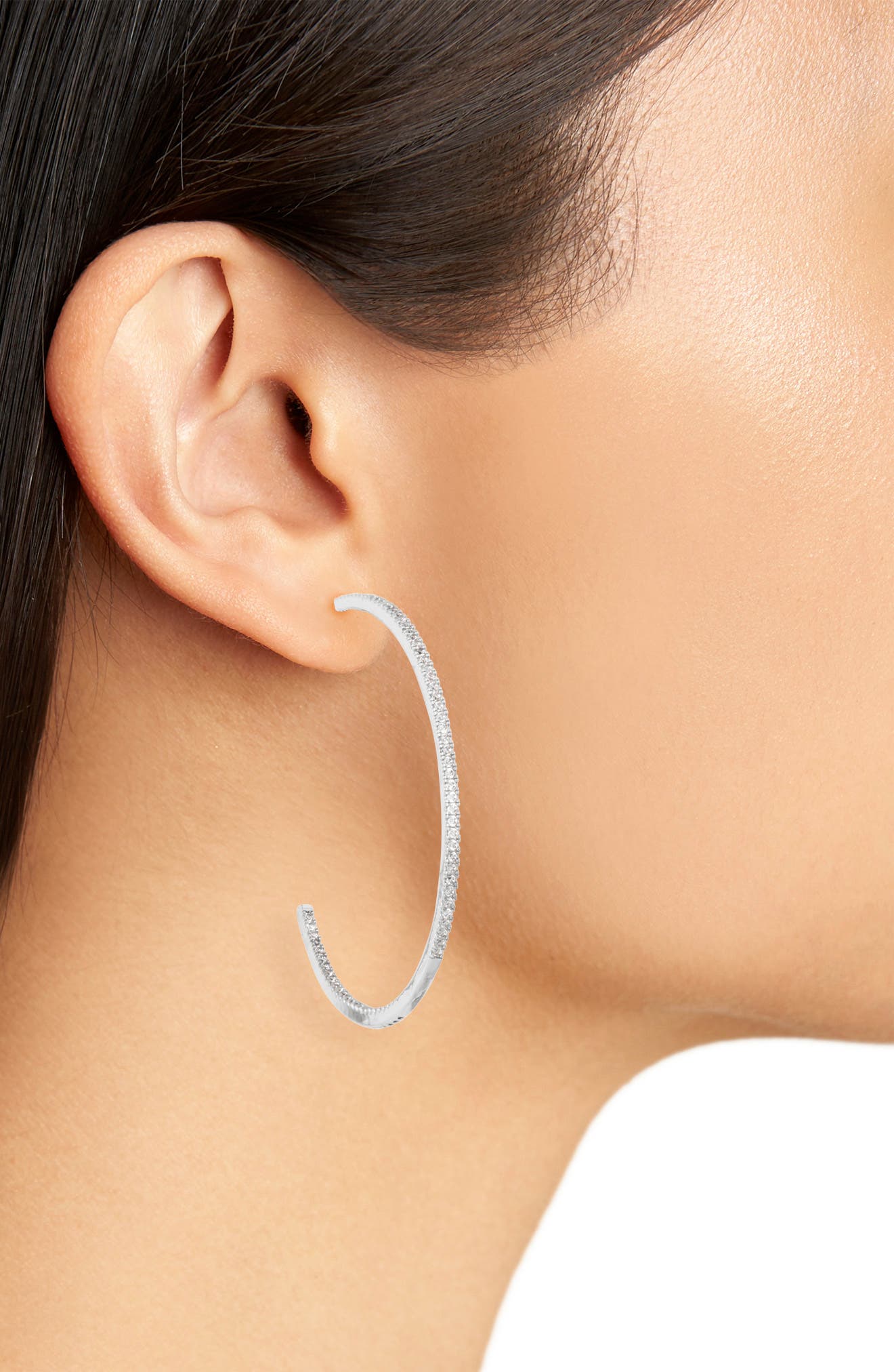 NORDSTROM RACK 55mm Thin CZ Pavé Hoop Earrings