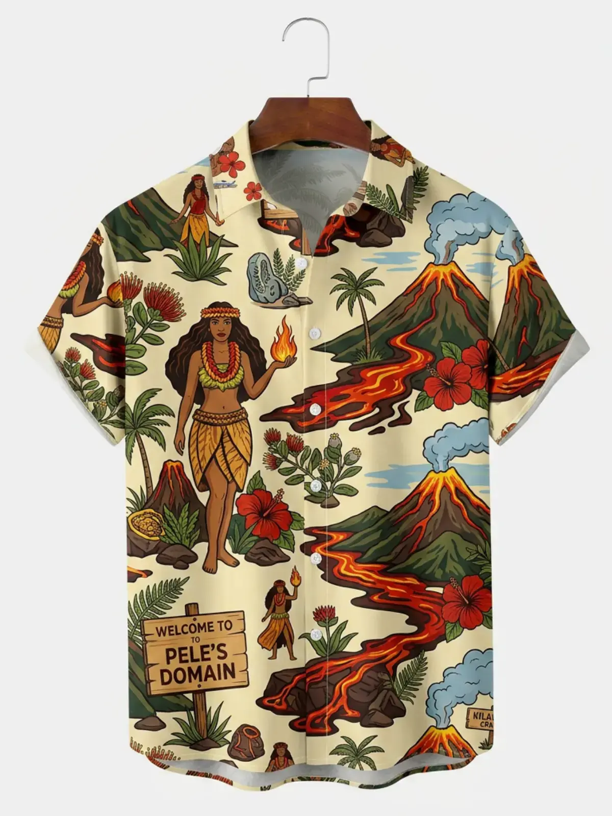 Men's printed shirts Hawaiian Volcano Goddess Pele Aloha Shirt