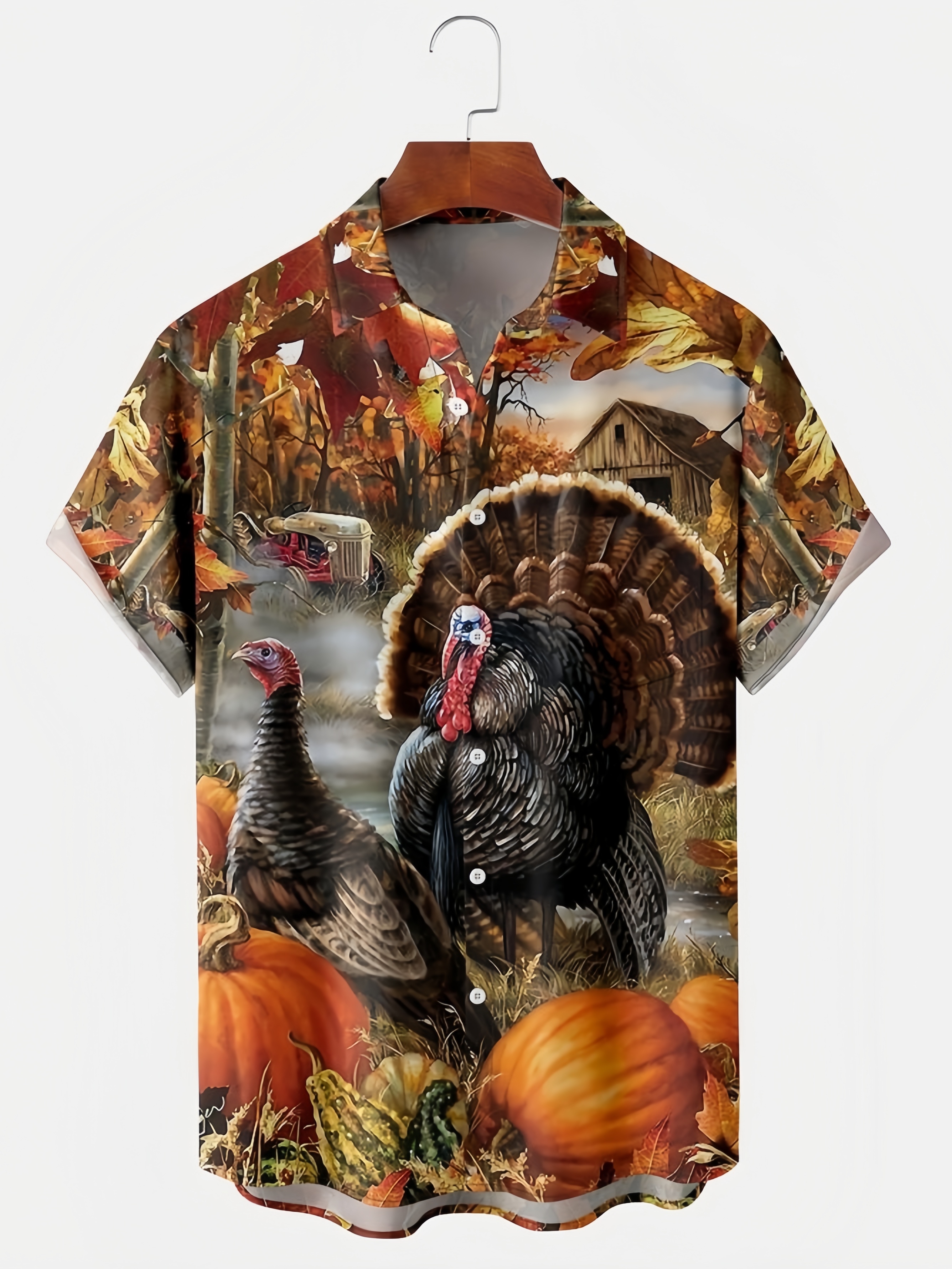 Thanksgiving Turkey Chest Pocket Short Sleeve Hawaiian Shirt