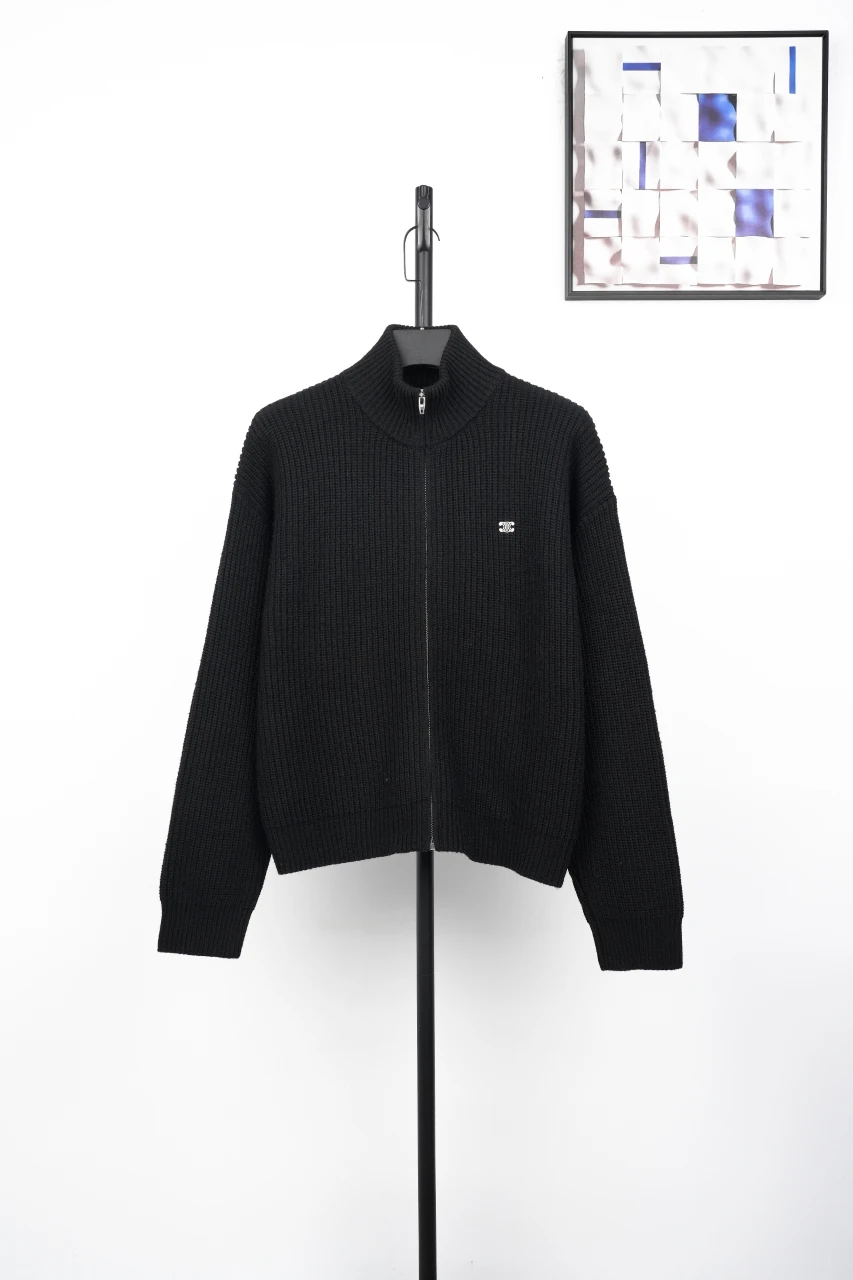 CELINE Black Triomphe Embroidered Knit Zip Cardigan product photo from LabelPicks