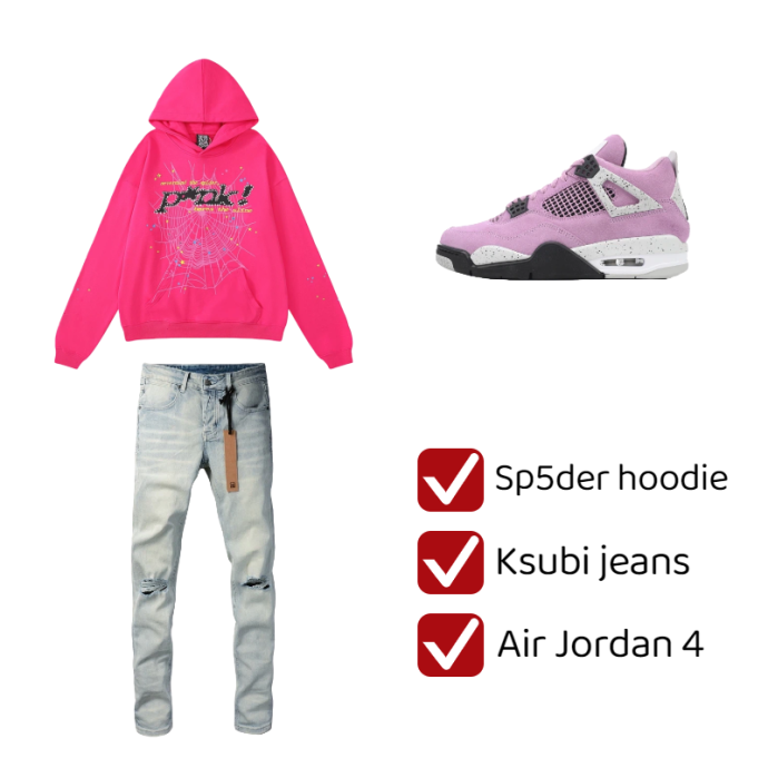 Any Sp5der hoodie + Any Ksubi jeans + Any Air Jordan 4
