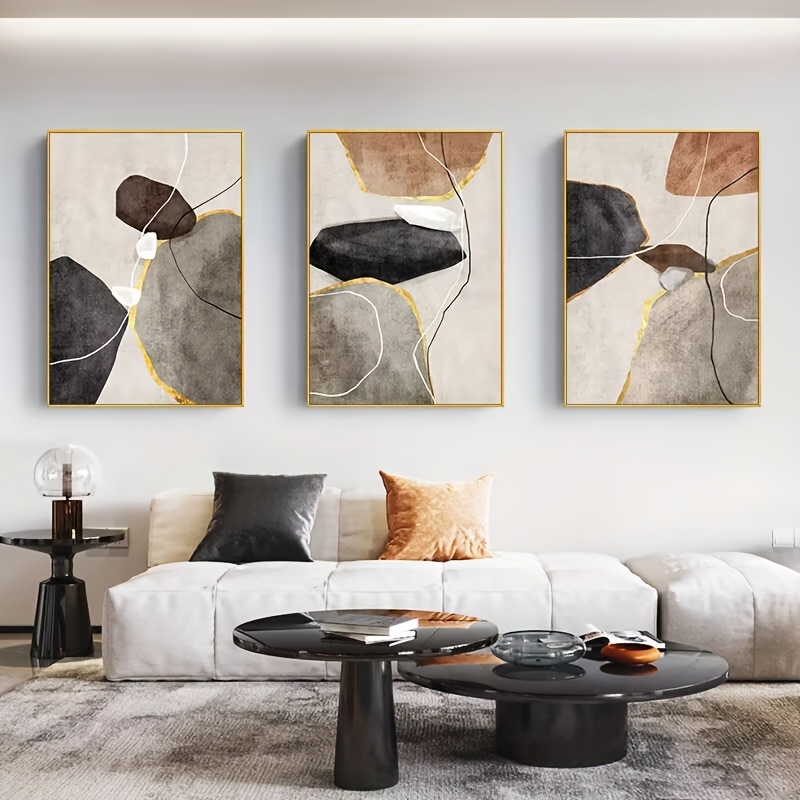 3pcs Frameless HD Pure Hand-Painted Oil Painting, Minimalist Wall Art with 3 Connected Images (Abstract Marble Geometric Color Blocks Ocean Landscape Art with Thick Knife Work Texture and Three-Dimensional Visual Effect) Elegant Decoration