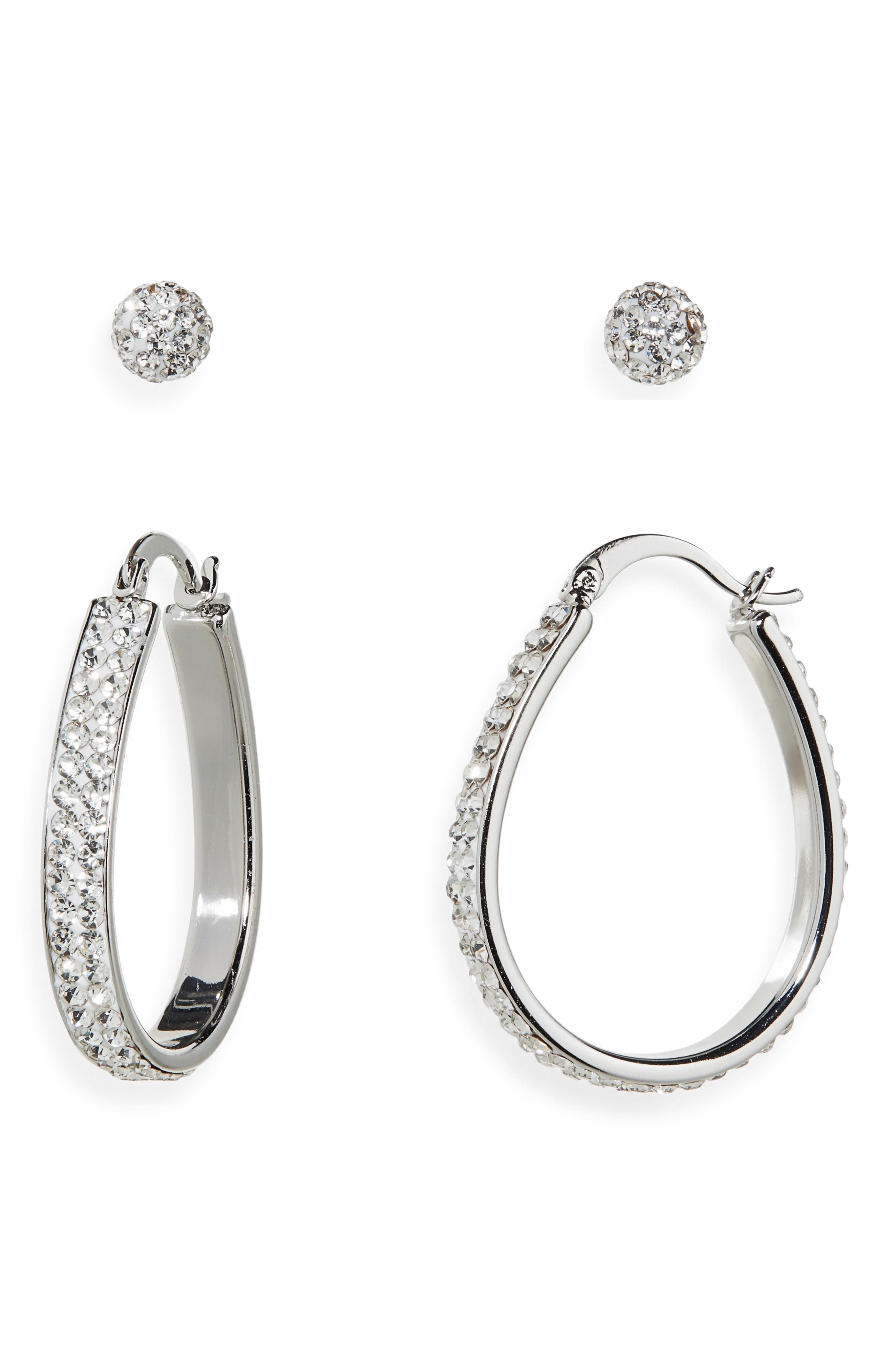 NORDSTROM RACK Set of 2 Cubic Zirconia Ball & Hoop Earrings