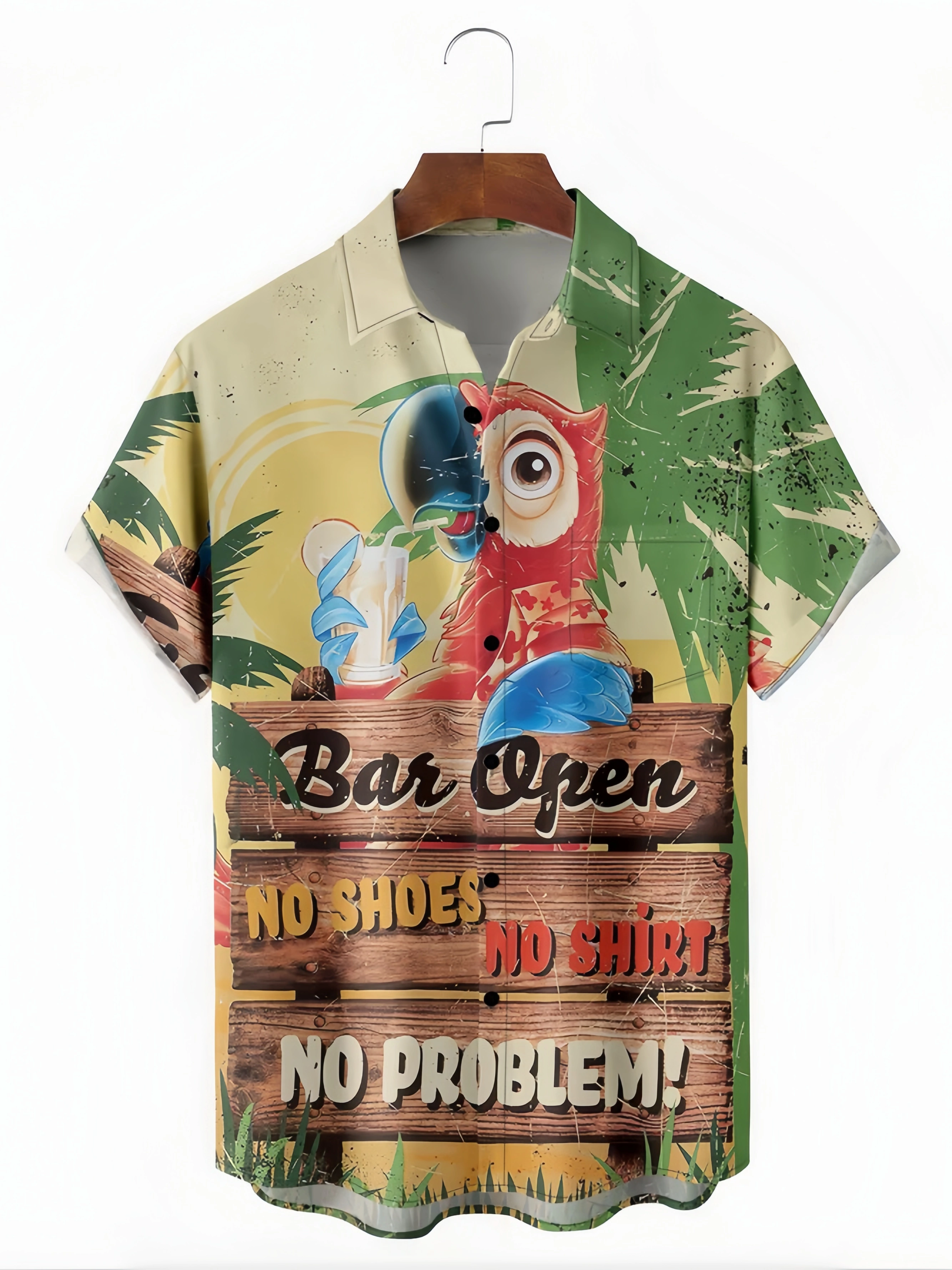 Parrot Chest Pocket Short Sleeve Hawaiian Shirt