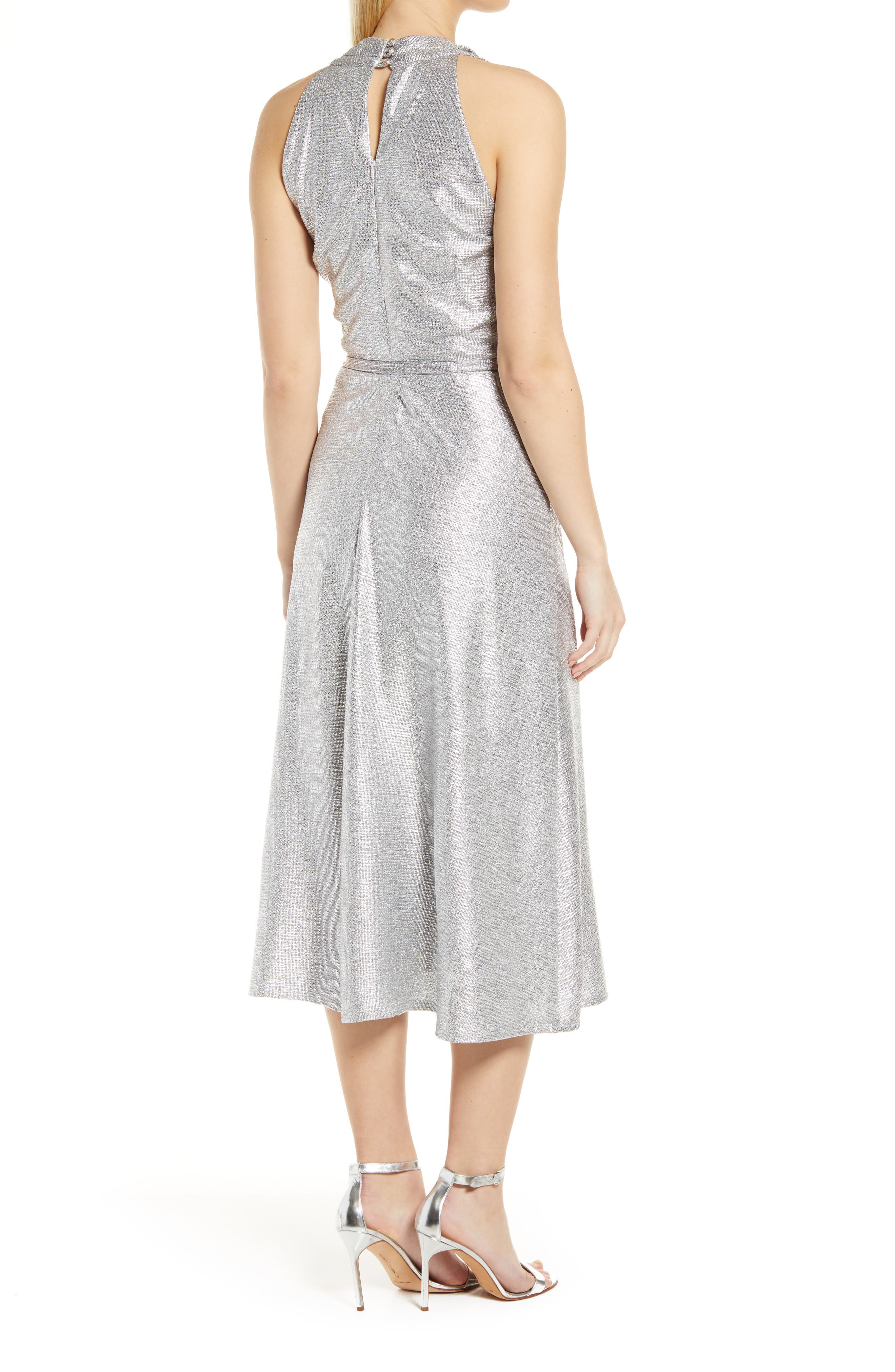 Julia Jordan Donna Ricco Halter Neck Metallic Faux Wrap Dress