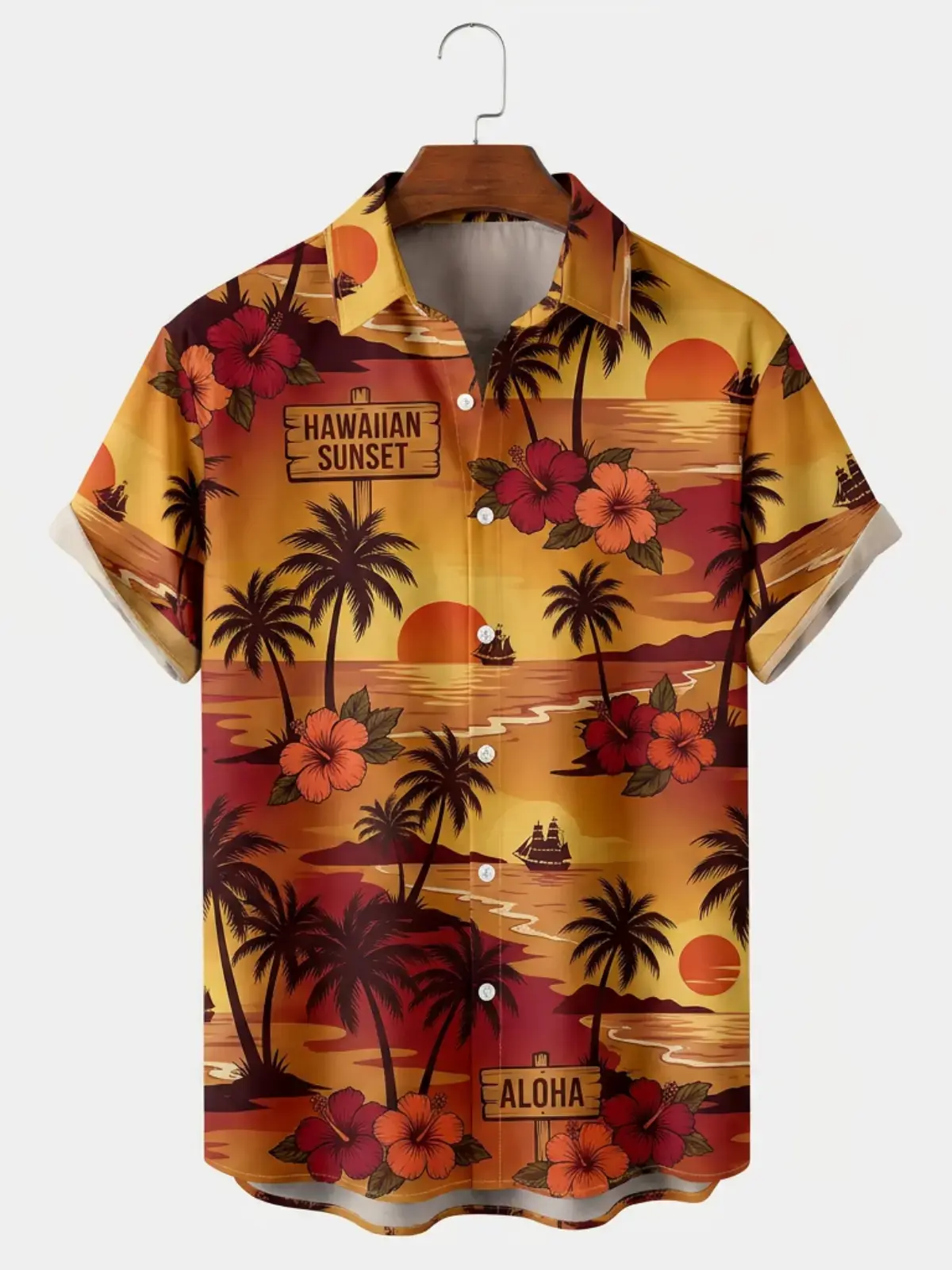 Men's printed shirts Hawaiian Sunset Hibiscus Aloha Shirt