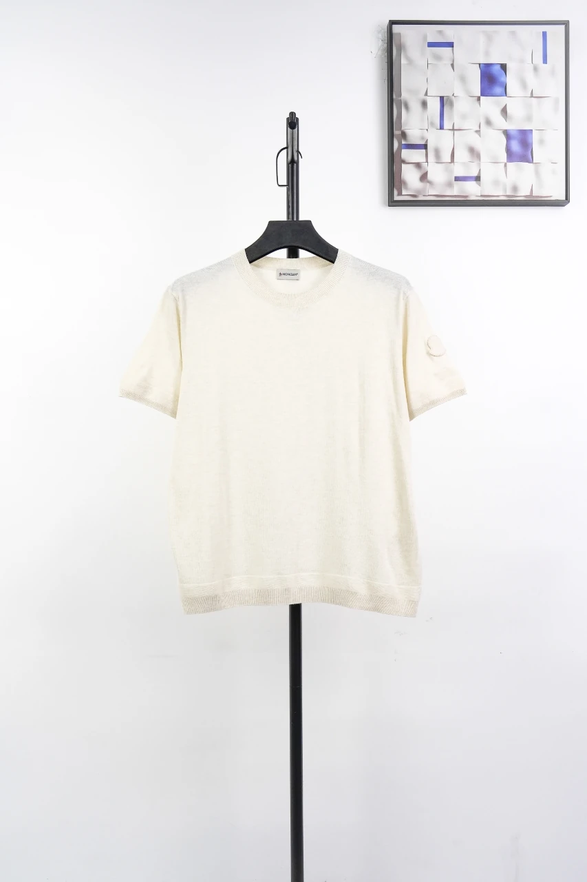 Moncler Ivory Silk Blend Tonal Logo Crewneck T-Shirt product photo from LabelPicks