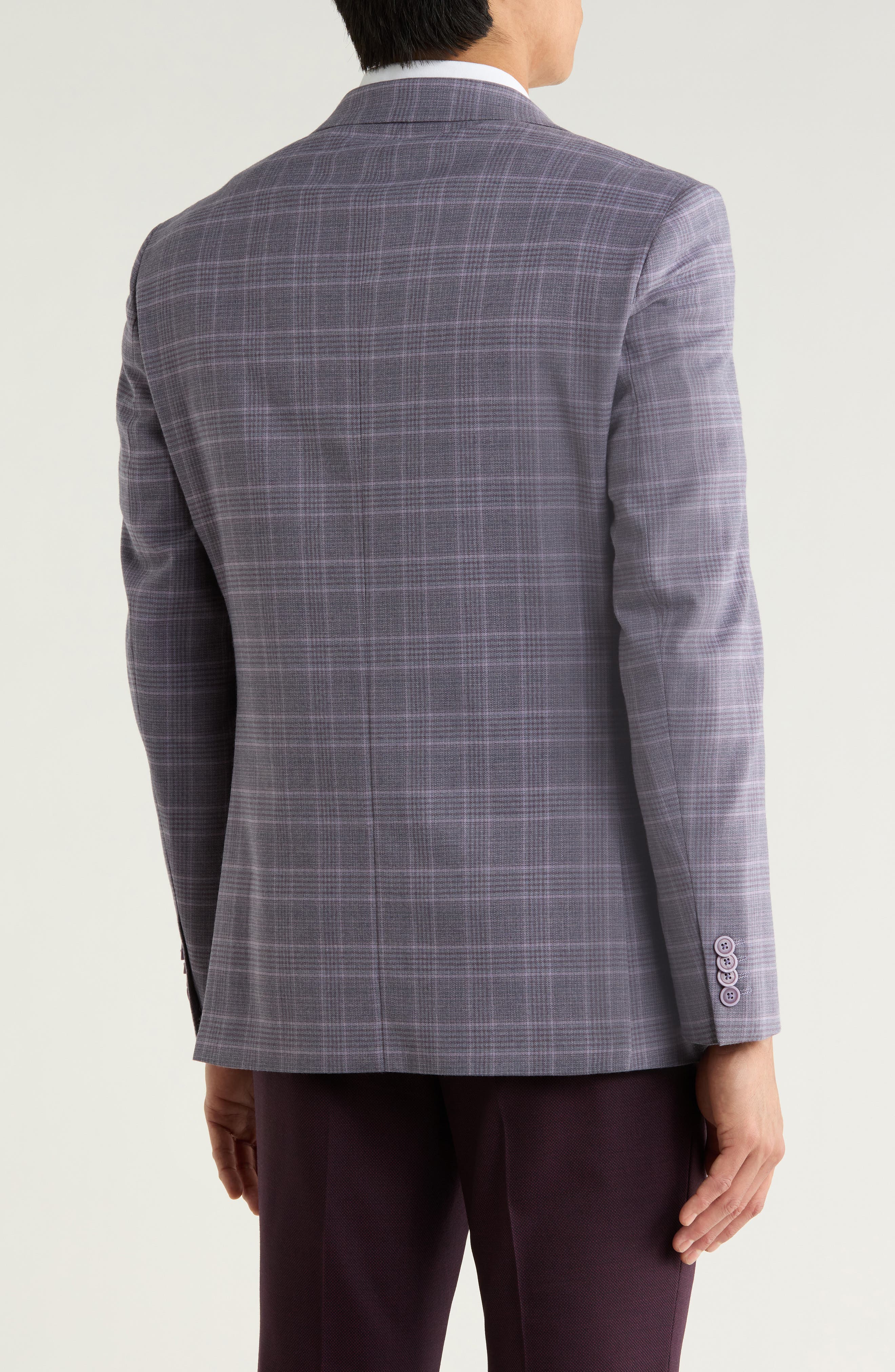 Original Penguin Purple Plaid Notch Lapel Blazer