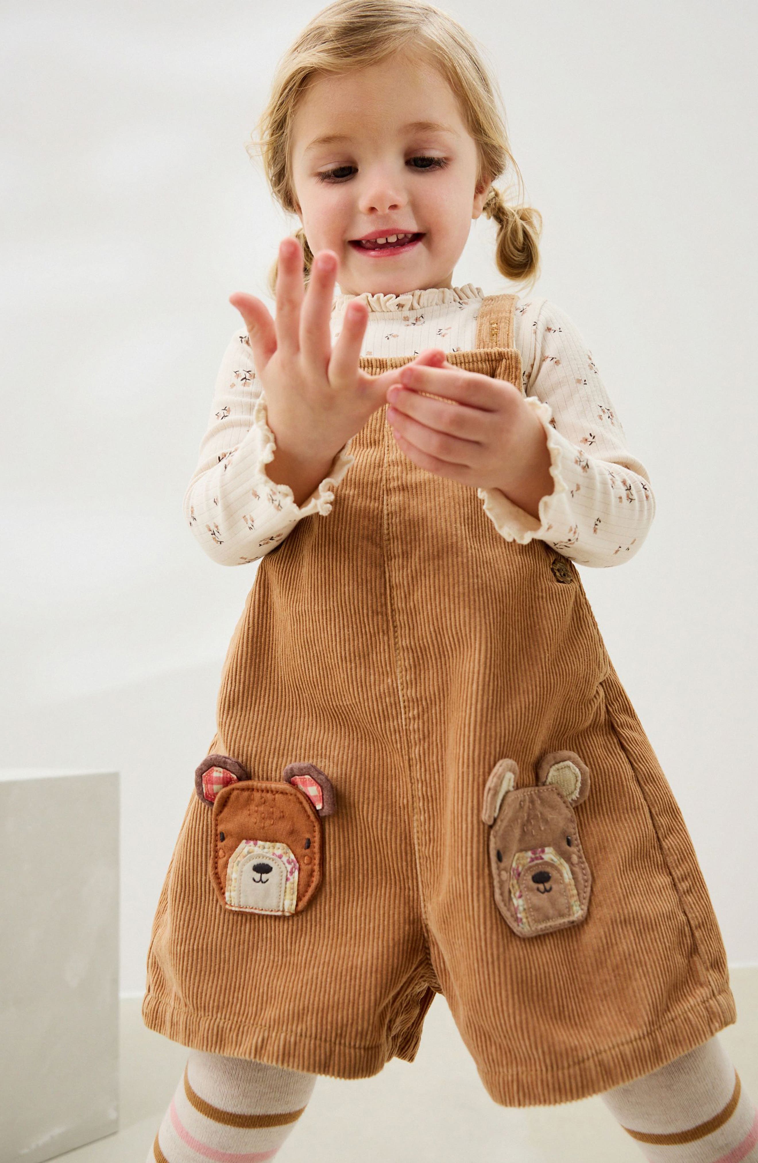 NEXT Kids' Bear Corduroy Overalls, T-Shirt & Socks Set