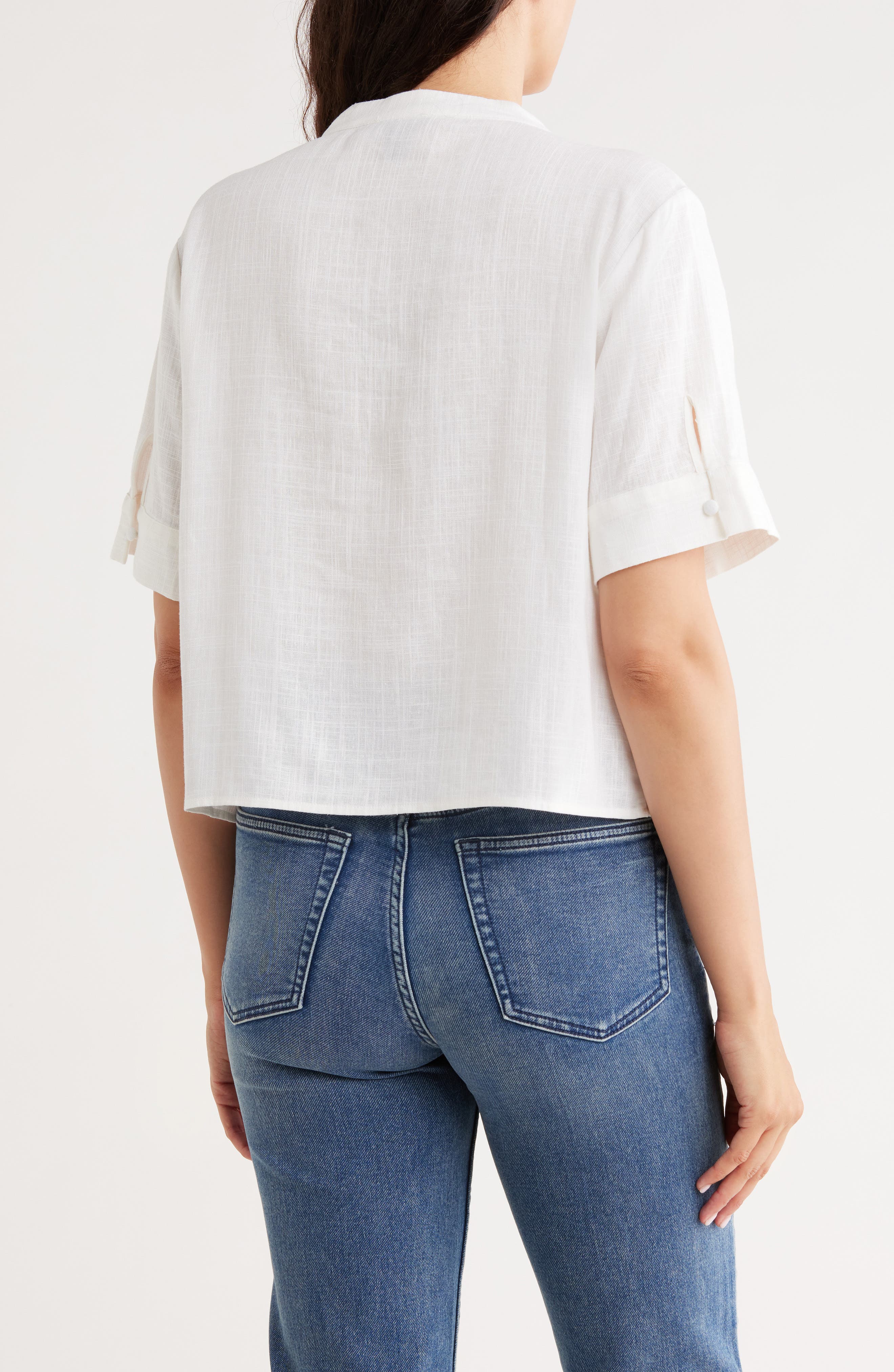 Halogen® Short Sleeve Crop Button-Up Top