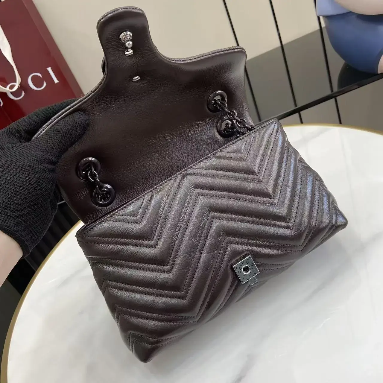 Gucci Marmont Brown GG Supreme Canvas Shoulder Bag product photo from LabelPicks