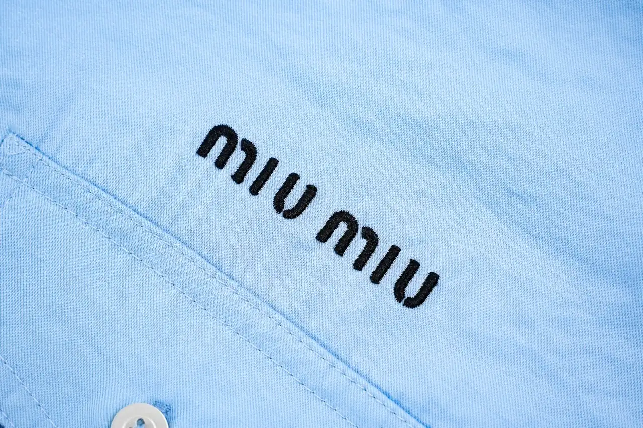 Miu Miu Light Blue Bow Poplin Long Sleeve Shirt product photo from LabelPicks