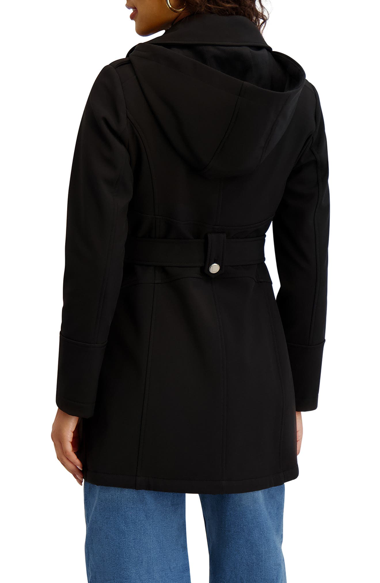 Kensie Hooded Double Breasted Soft Shell Jacket