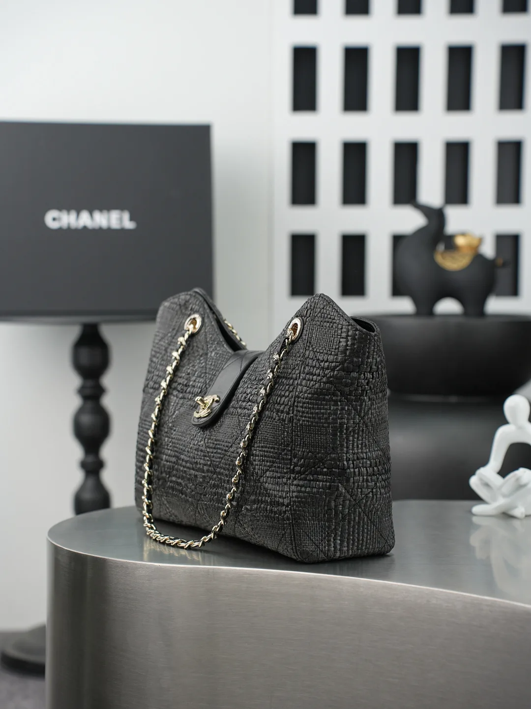 Chanel Black Straw Woven Shoulder Bag product photo from LabelPicks