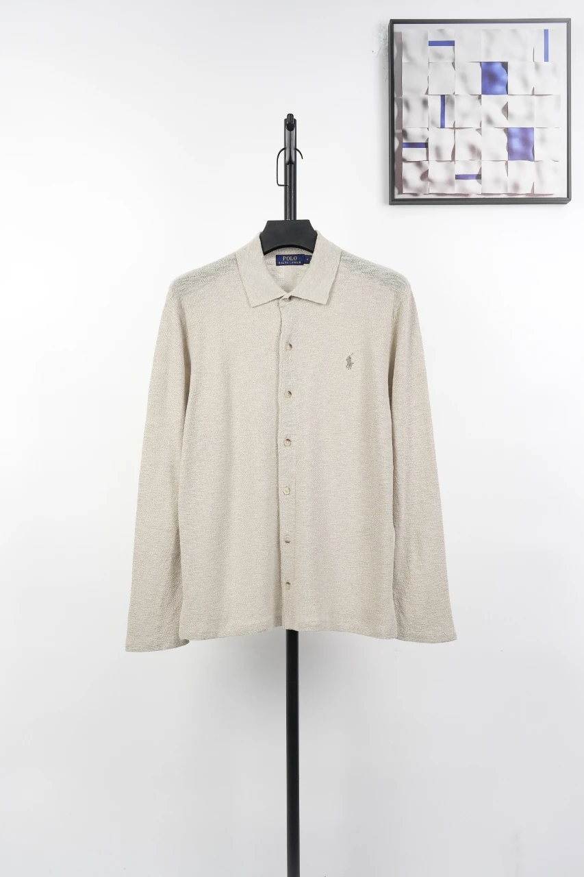 Ralph Lauren Off White Linen Single Breasted Long Sleeve Cardigan Shirt product photo from LabelPicks