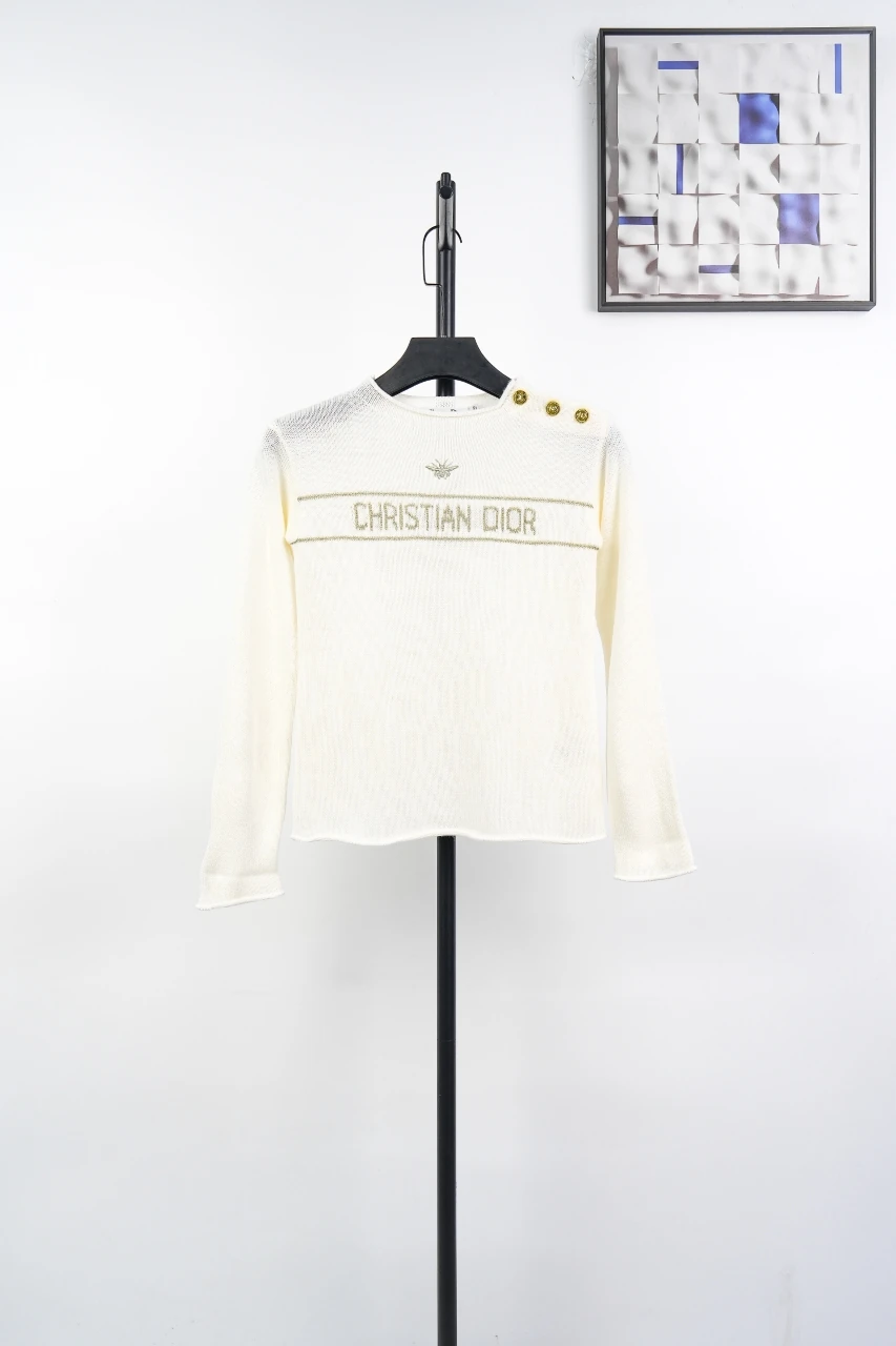 Dior Cream Bee Gold Thread Cashmere Sweater product photo from LabelPicks
