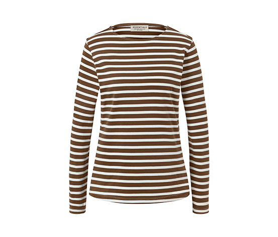Gestreiftes Langarmshirt, cognac-cremeweiß gestreift