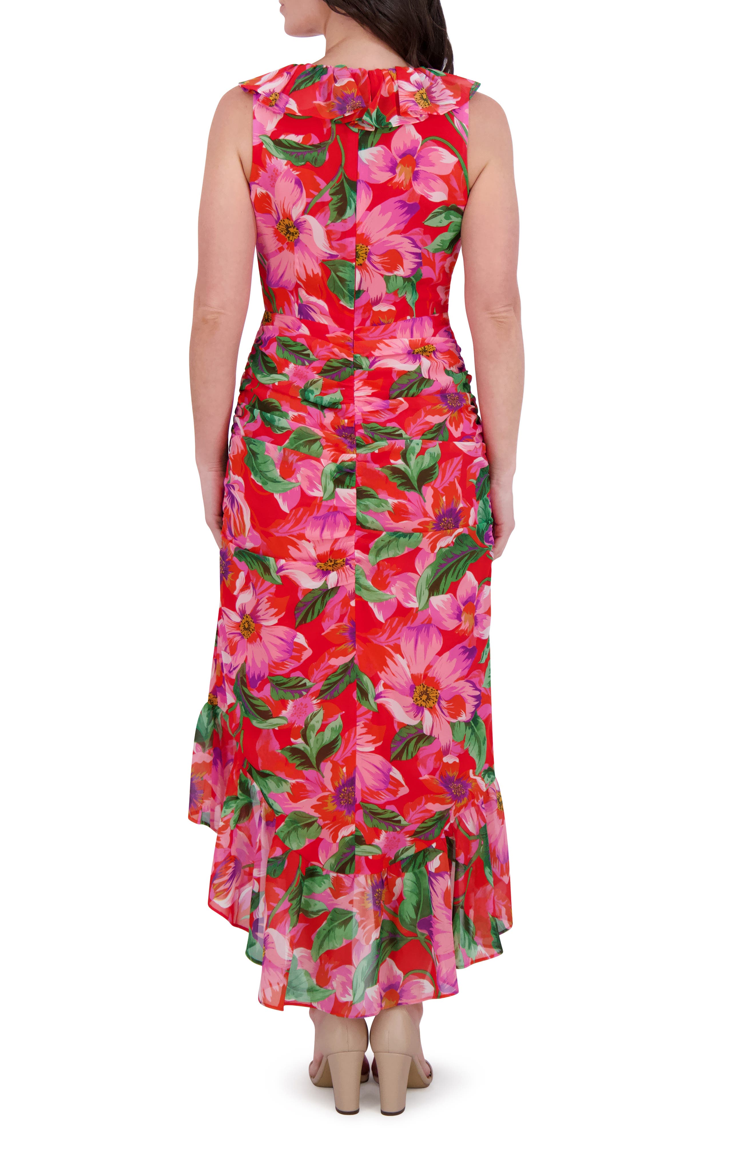 Kensie Print Ruffle High-Low Maxi Dress