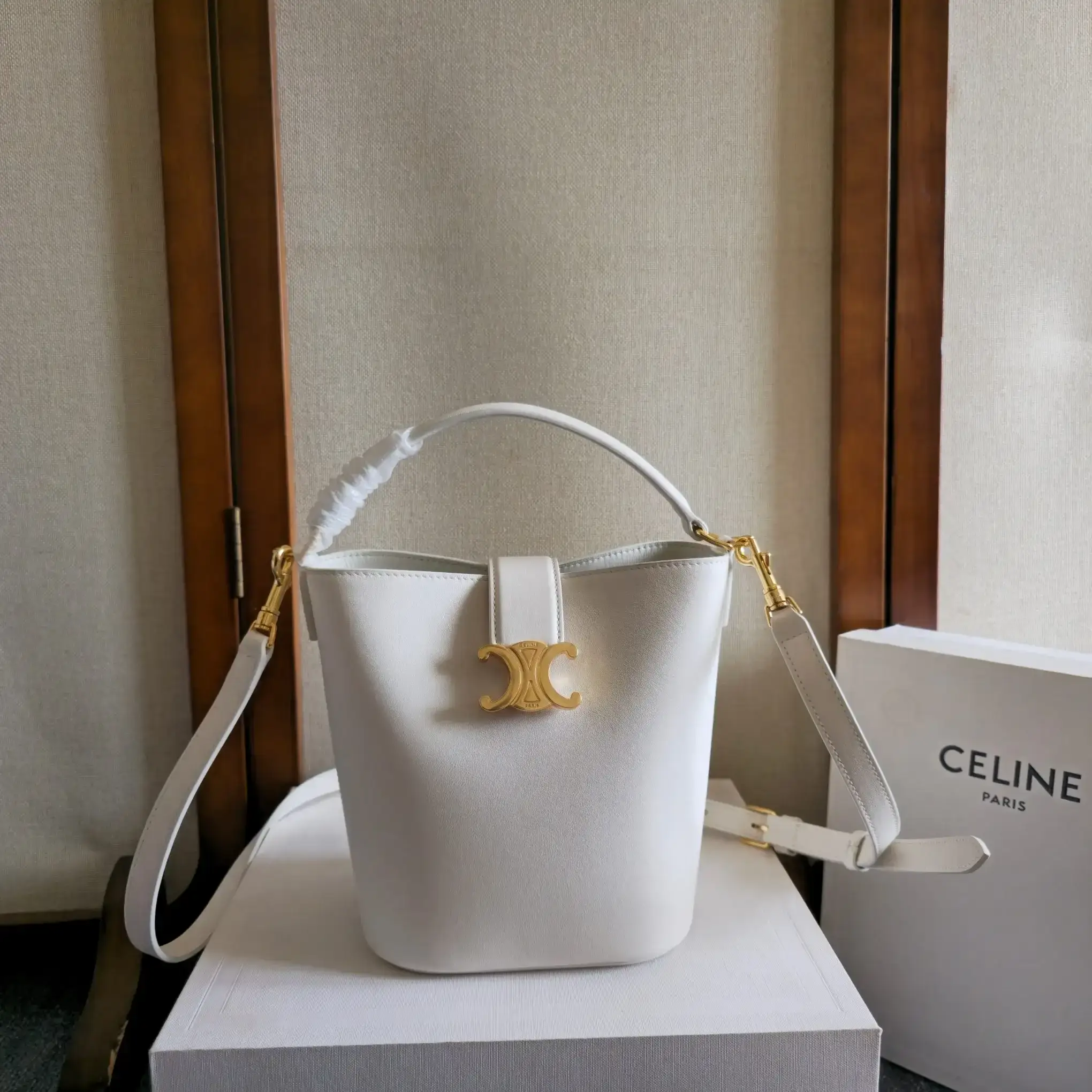 Celine White Louise Calfskin Bucket Bag product photo from LabelPicks