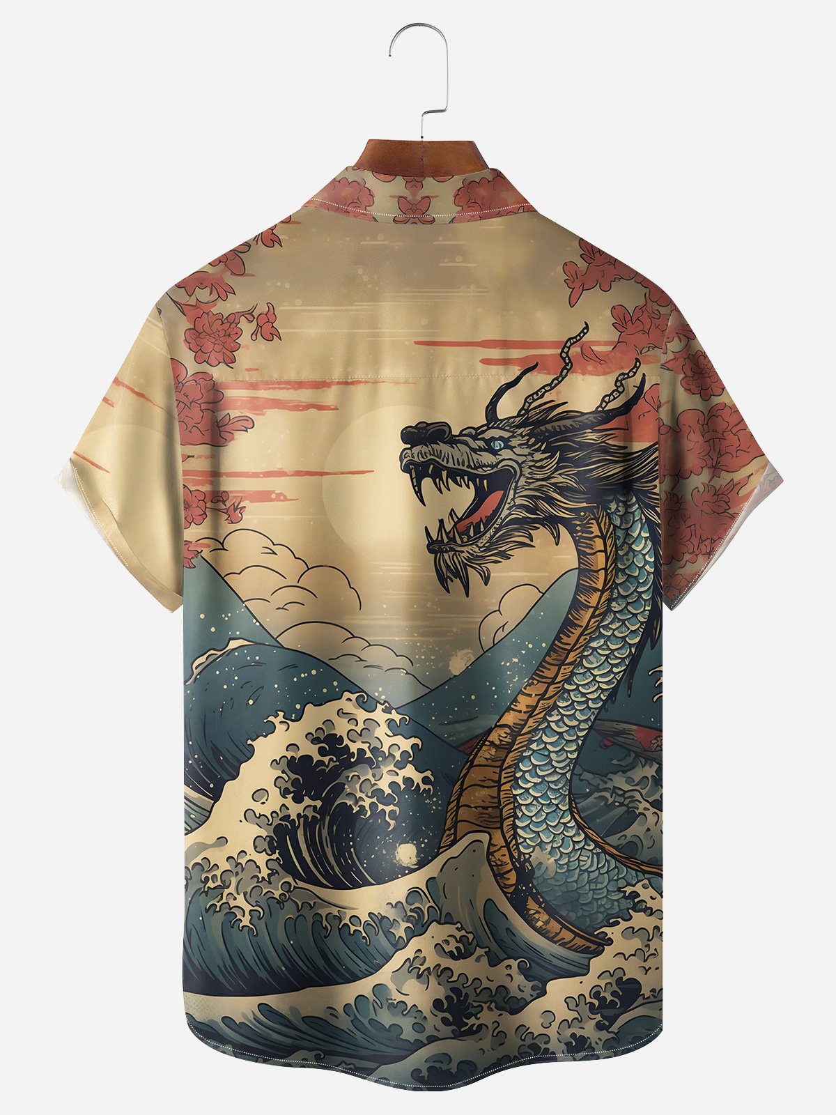 Ukiyo-e Dragon Chest Pocket Short Sleeve Hawaiian Shirt