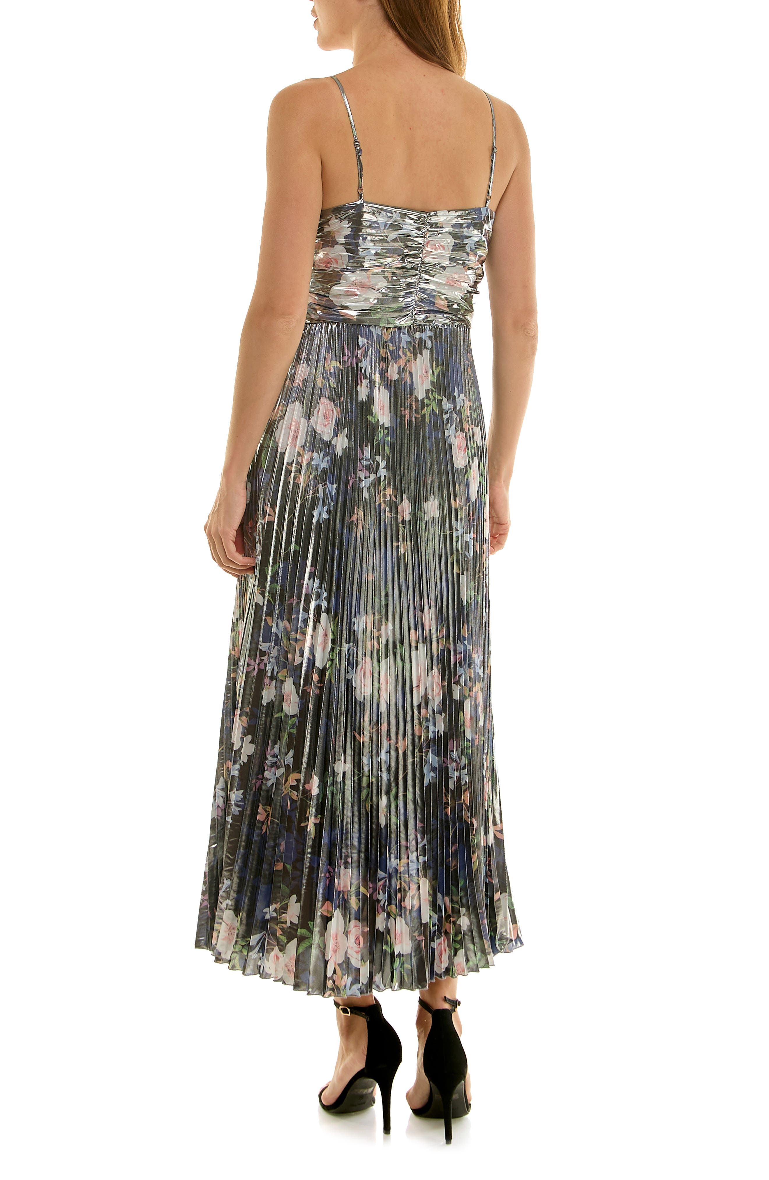 Nicole Miller Pleated Metallic Maxi Dress