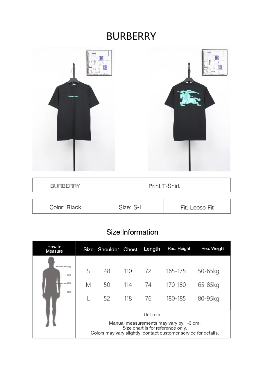 Burberry Black Front Letter Back Knight Print T-Shirt product photo from LabelPicks