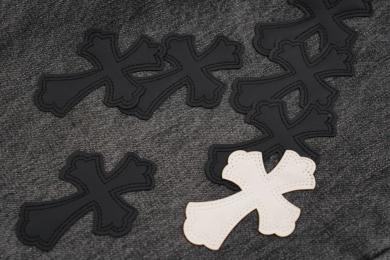 Chrome Hearts Black Grey Flame Cross Leather Patch Jeans product photo from LabelPicks