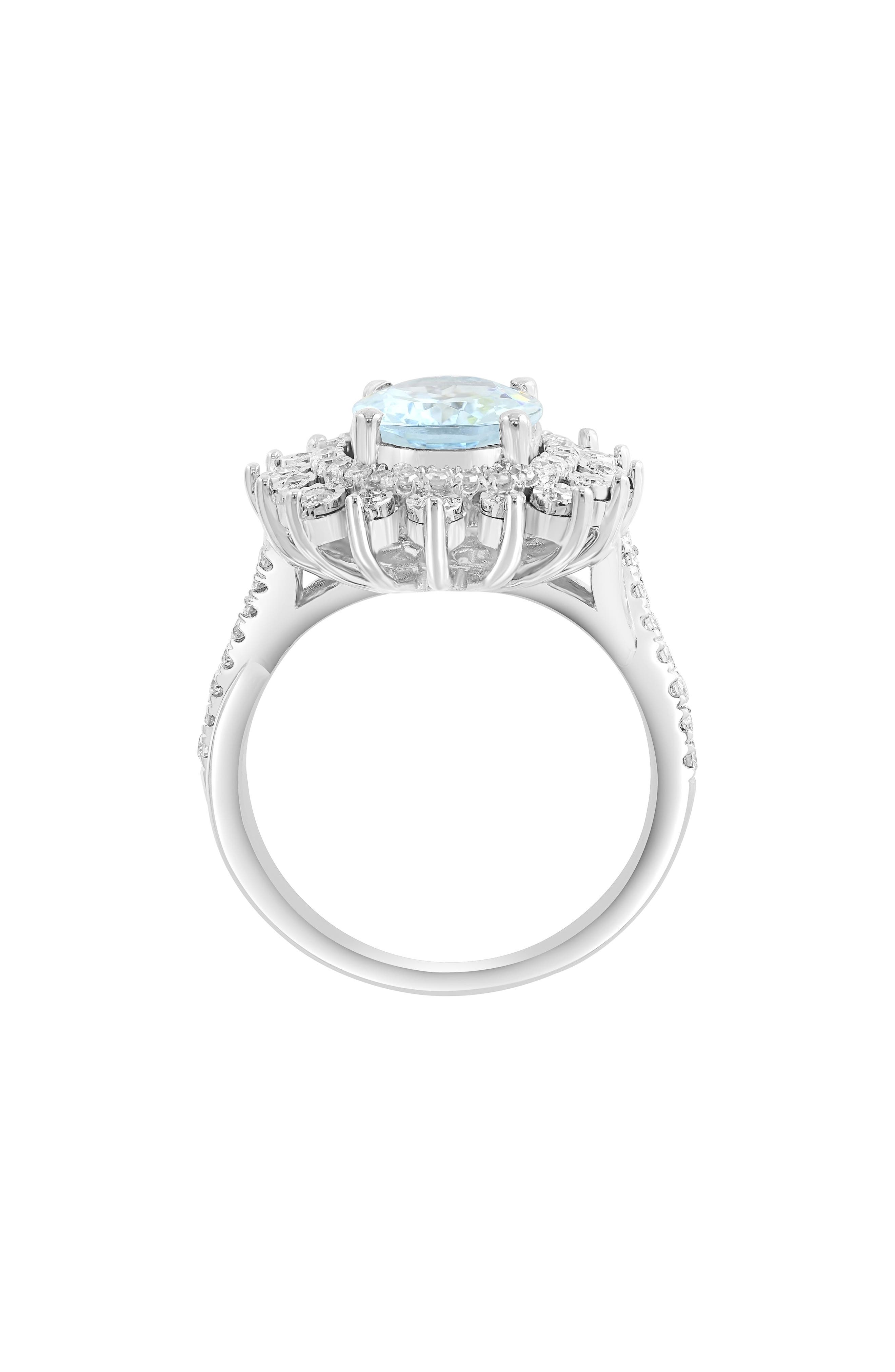 EFFY Sterling Silver Aquamarine & Diamond Ring - 0.48ct.