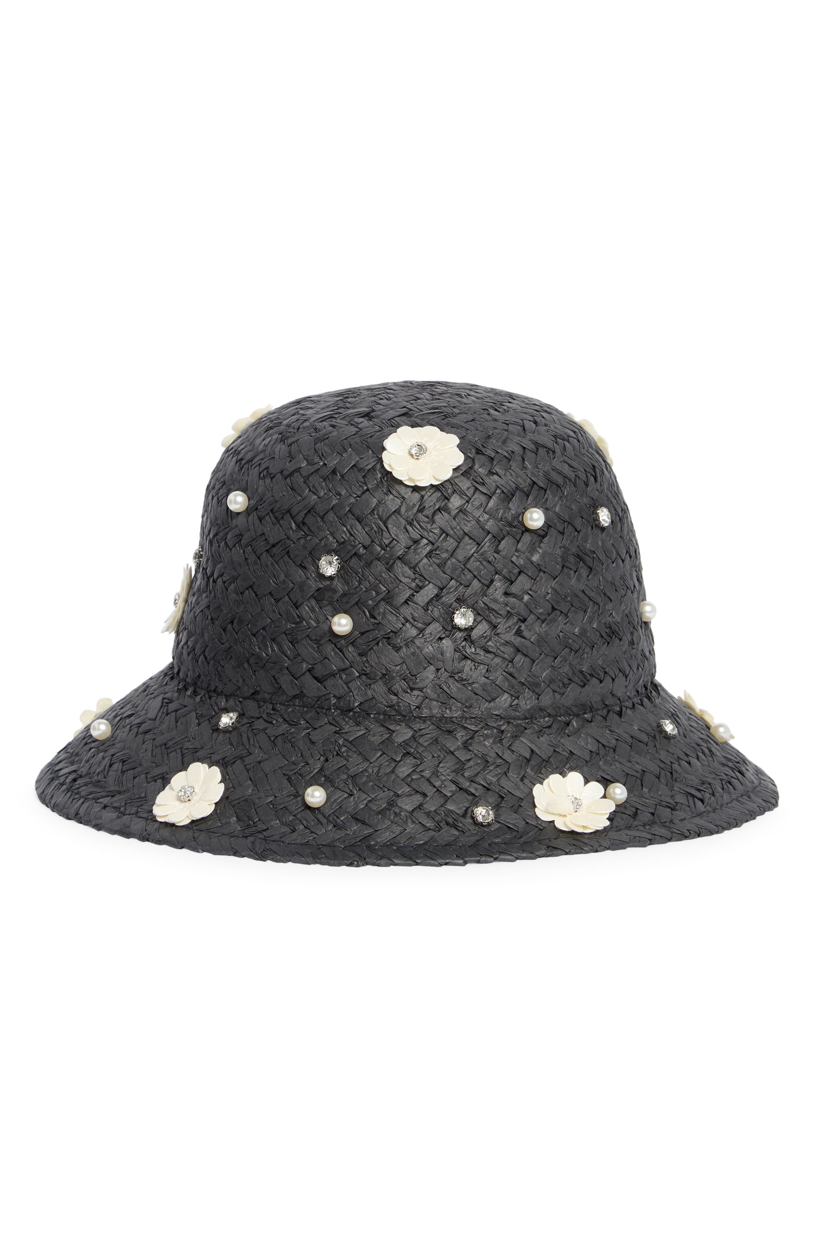 KARL LAGERFELD PARIS Embellished Straw Bucket Hat
