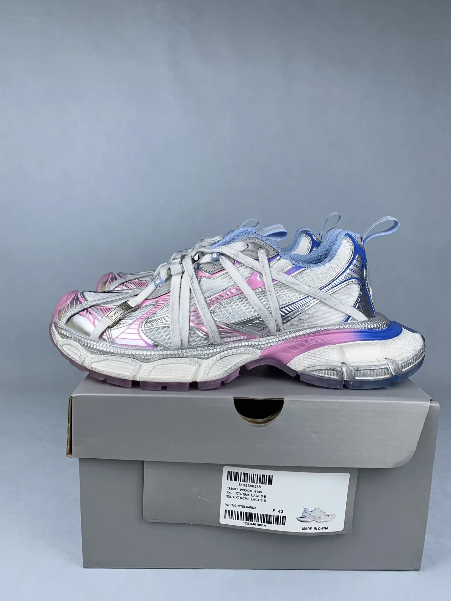 3XL Extreme Laces B Sneaker in White/Grey/Blue/Pink product photo from LabelPicks